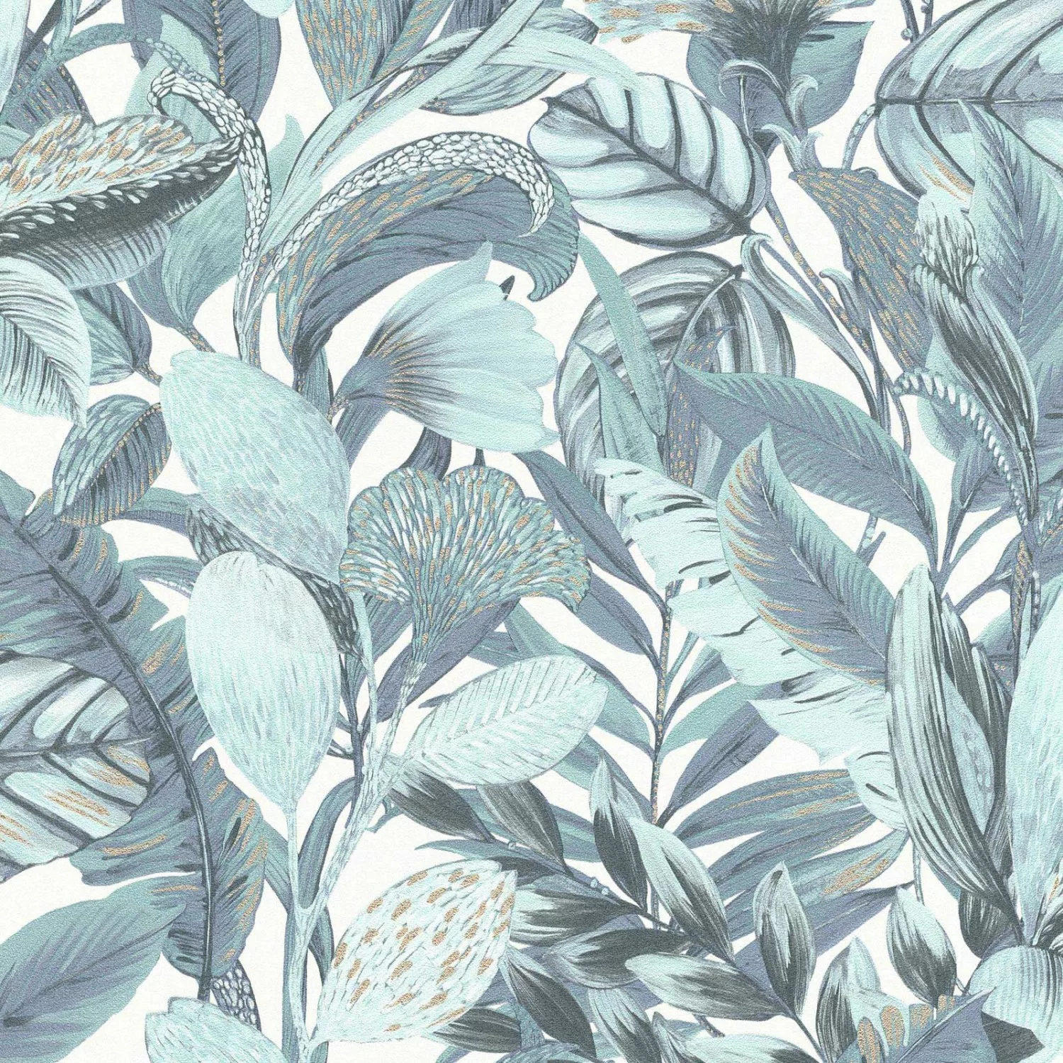 Bricoflor Moderne Tapete mit Tropische Blätter Muster Vliestapete in Türkis günstig online kaufen