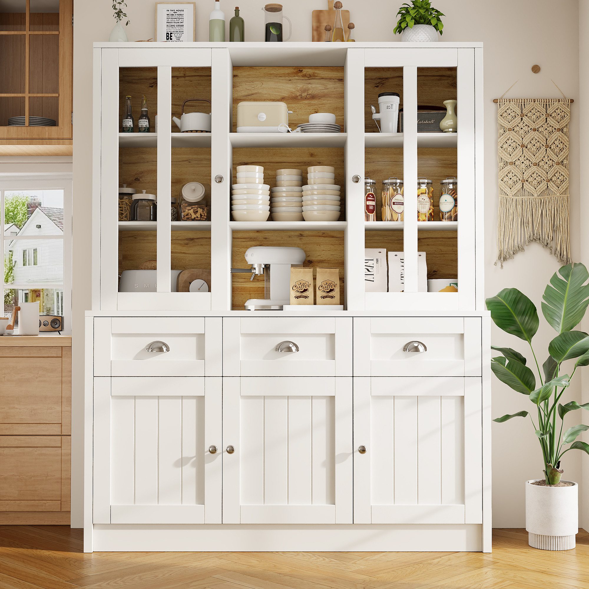 Ulife Hochschrank Vitrinenschrank, Esszimmerschrank mit Schubladen, günstig online kaufen