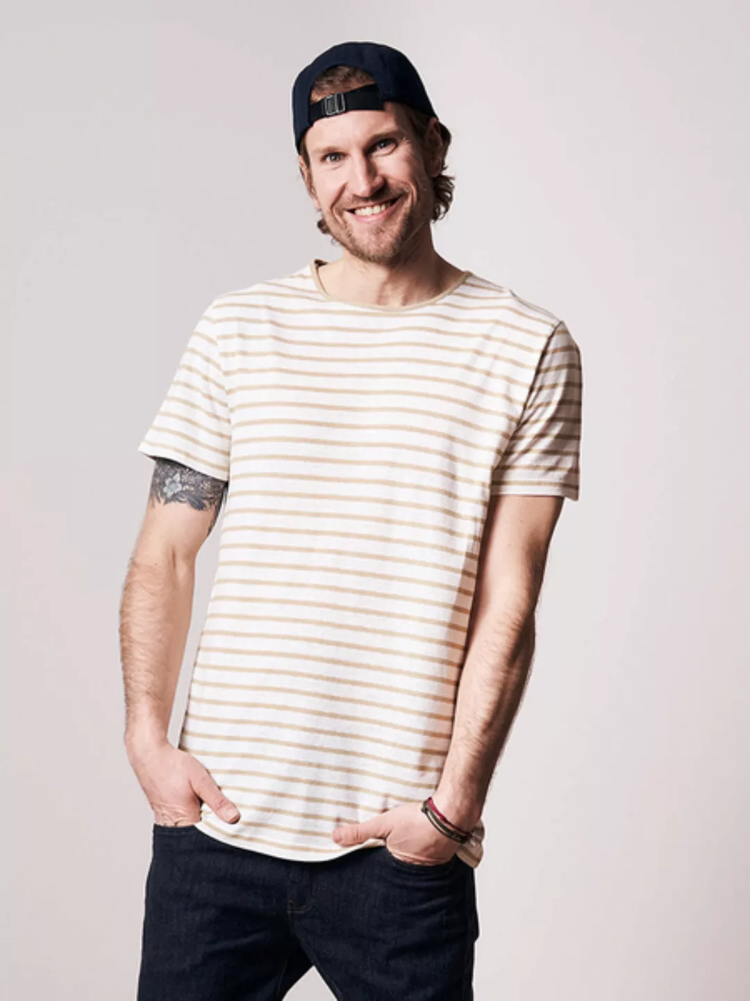 Stripe Leinen T-shirt Sand günstig online kaufen