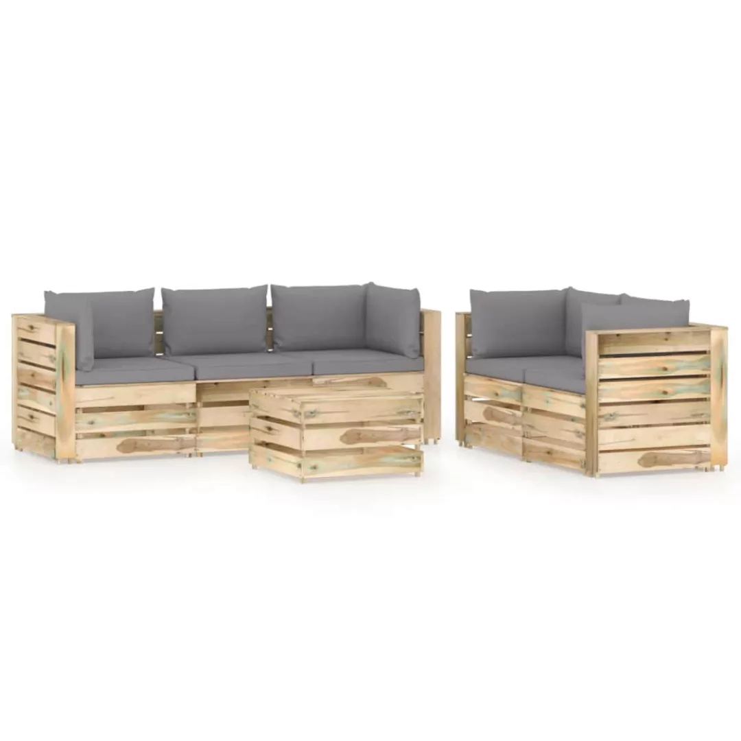 6-tlg. Garten-lounge-set Mit Kissen Grün Imprägniertes Holz günstig online kaufen