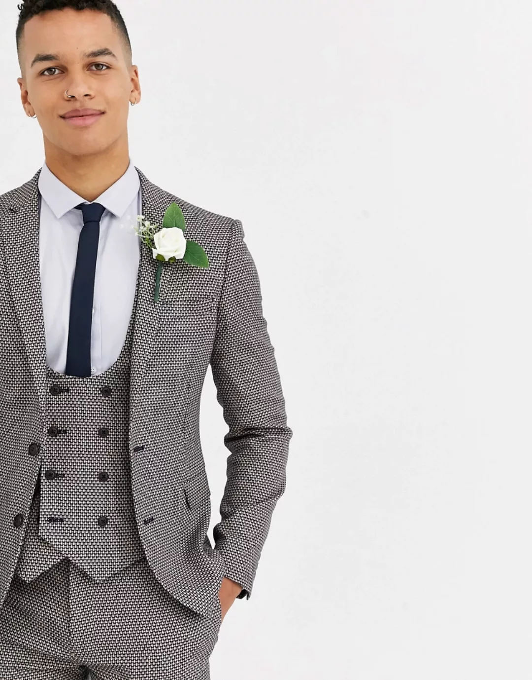 ASOS DESIGN Wedding – Sehr eng geschnittene Anzugjacke aus fein strukturier günstig online kaufen