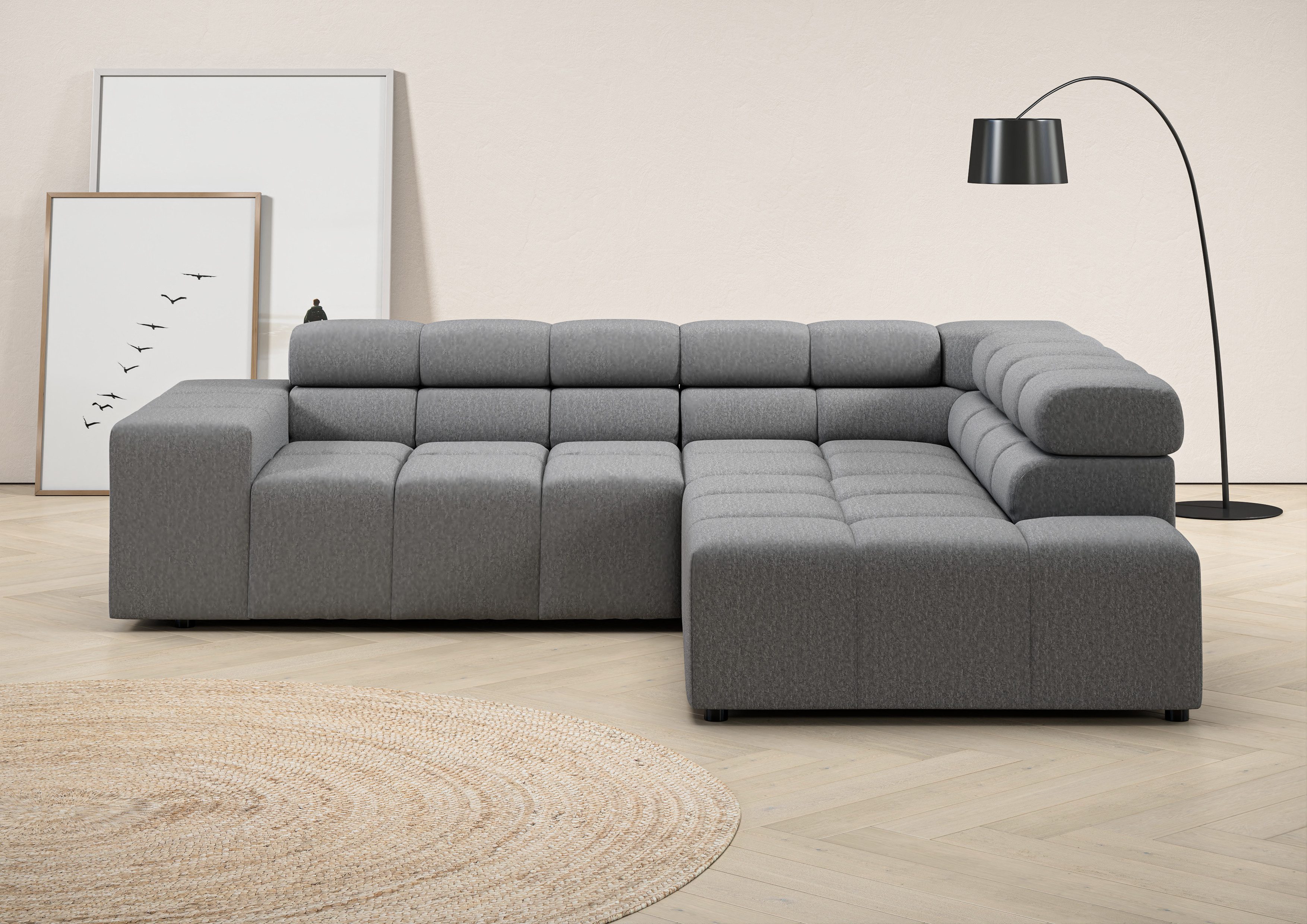 INOSIGN Ecksofa "Ancona, incl. Kopfteilverstellung + 3 Zierkissen, L-Form, günstig online kaufen