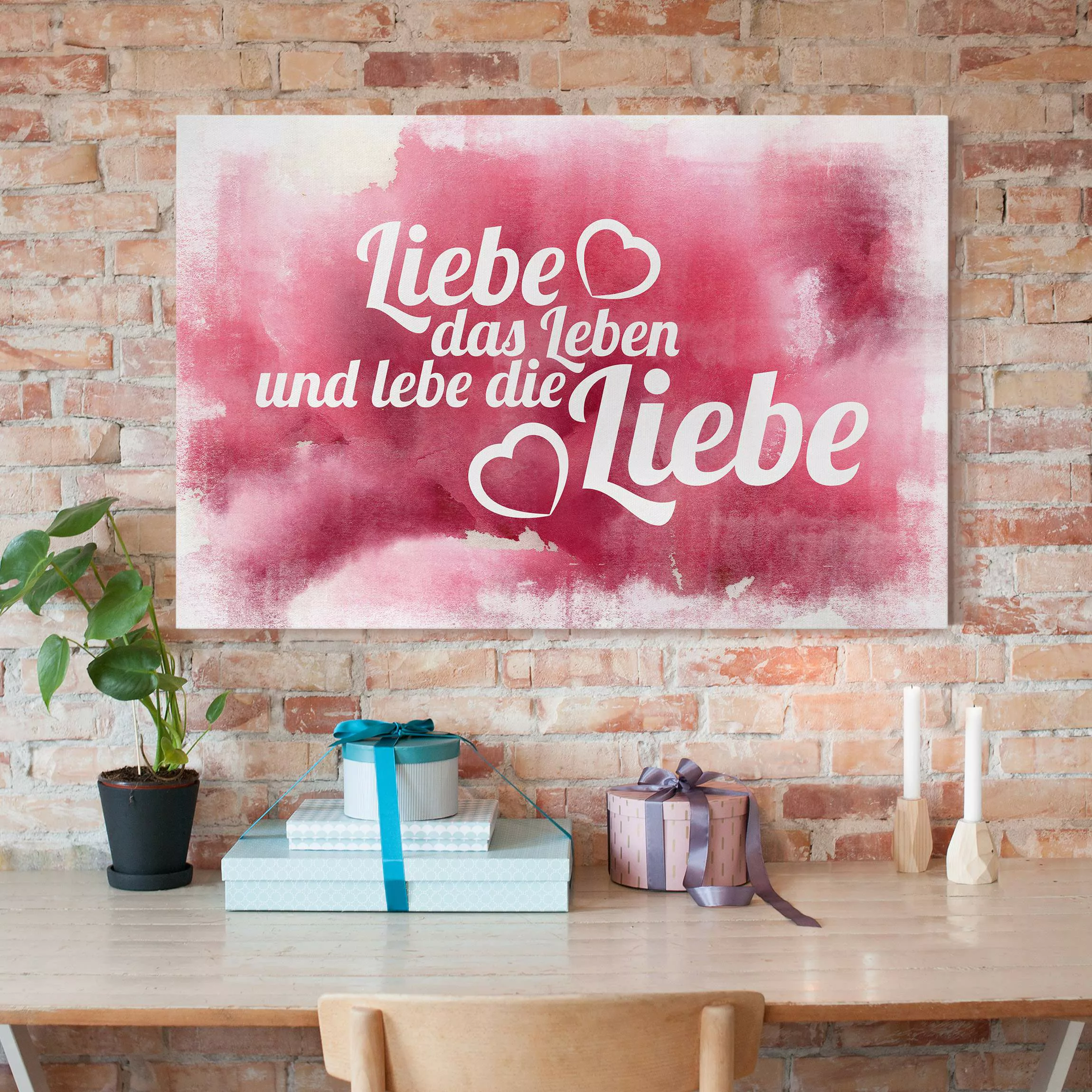 Leinwandbild Spruch - Querformat Liebe das Leben günstig online kaufen