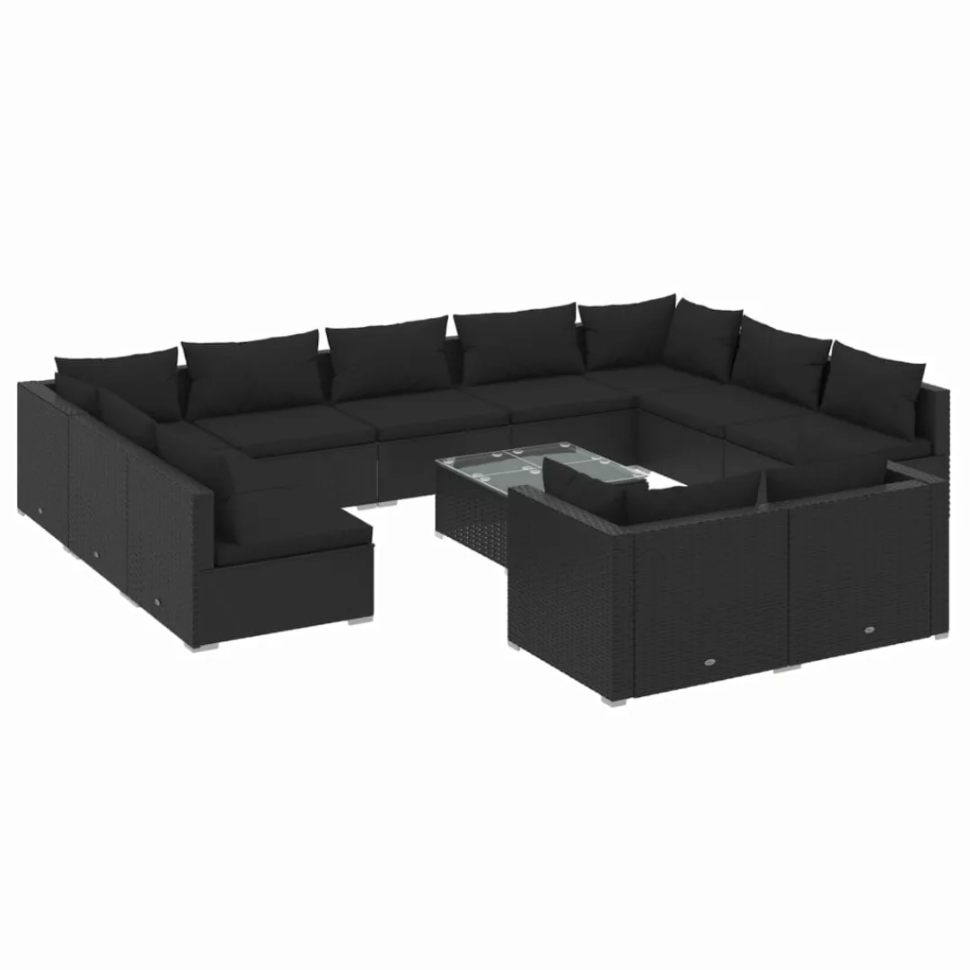 Vidaxl 12-tlg. Garten-lounge-set Mit Kissen Schwarz Poly Rattan günstig online kaufen