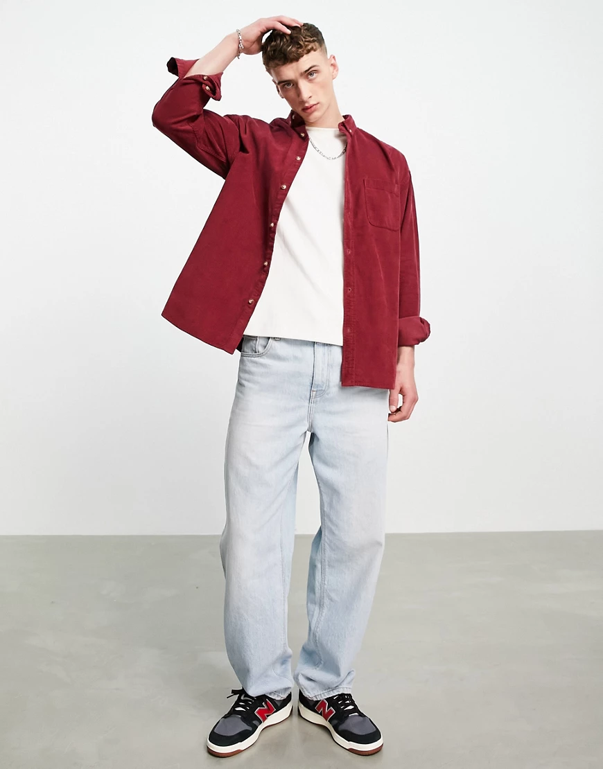 ASOS DESIGN – Oversize-Cordhemd im Stil der 90er in Burgunderrot günstig online kaufen