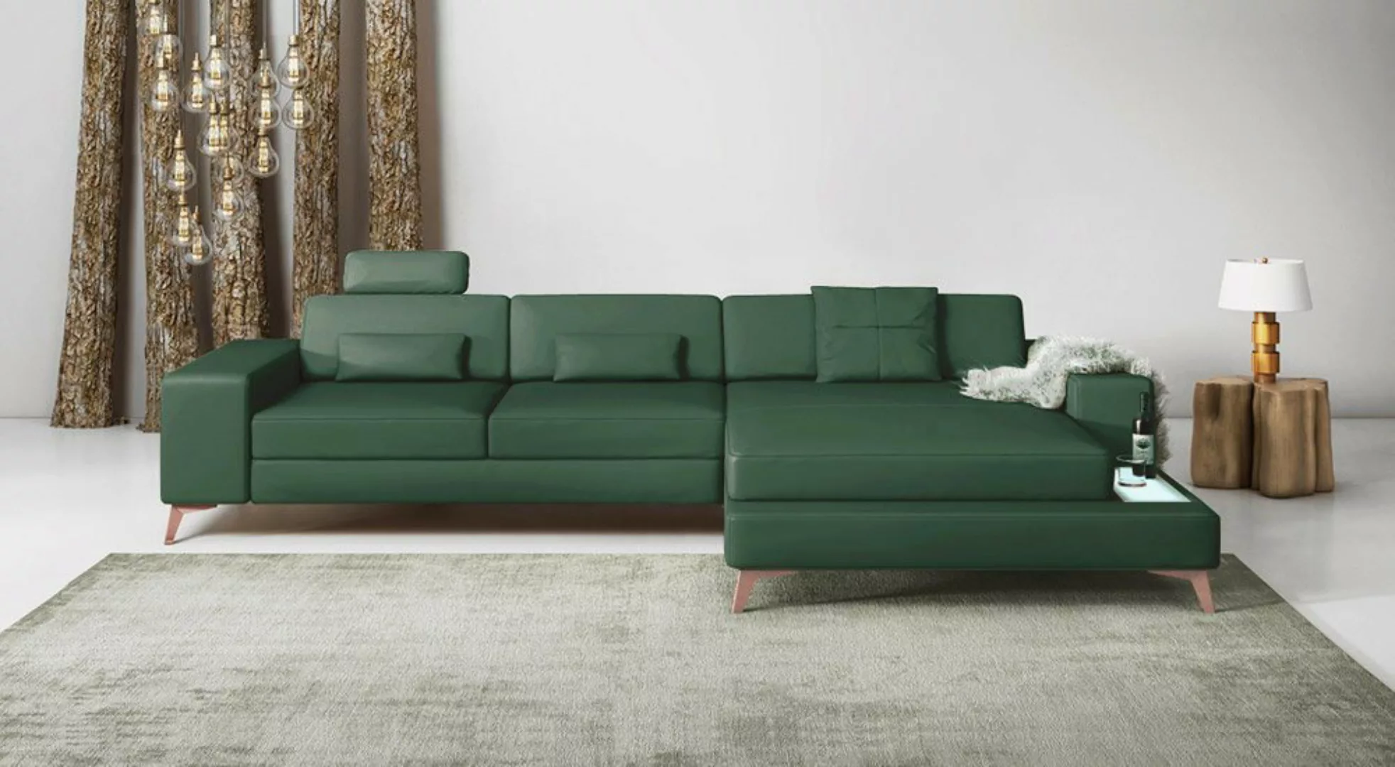 BULLHOFF Ecksofa Ledersofa Ecksofa Designsofa Couch L-Form LED Sofa grün MÜ günstig online kaufen