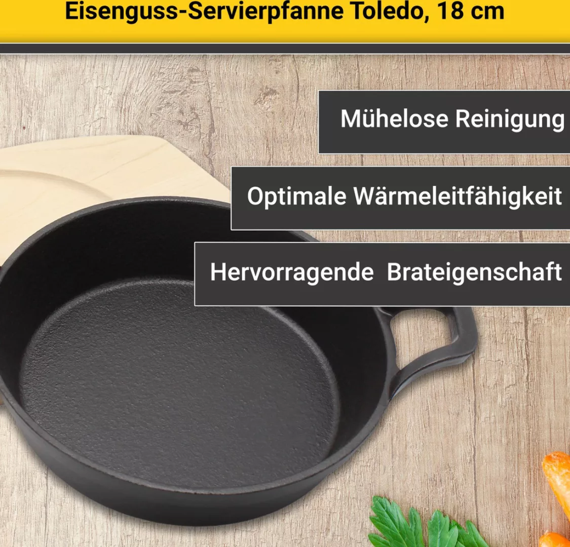 Krüger Servierpfanne »Eisenguss Brat- und Servierpfanne mit Holzteller TOLE günstig online kaufen