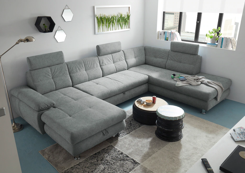 ED EXCITING DESIGN Wohnlandschaft "Alba U-Form", mit Bettfunktion, Bettkast günstig online kaufen