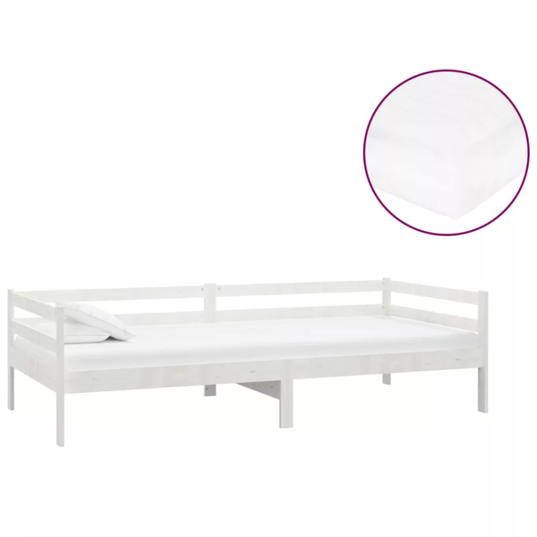 Tagesbett Mit Matratze 90x200 Cm Weiß Kiefer Massivholz günstig online kaufen