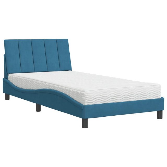 vidaXL Bett Bett mit Matratze Blau 100x200 cm Samt günstig online kaufen