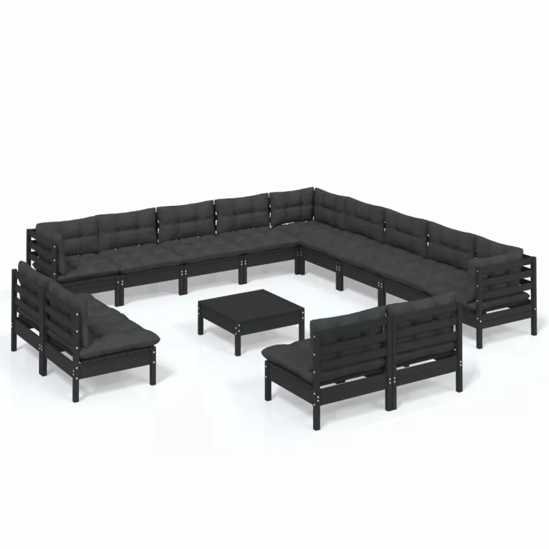 14-tlg. Garten-lounge-set Mit Kissen Schwarz Massivholz Kiefer günstig online kaufen