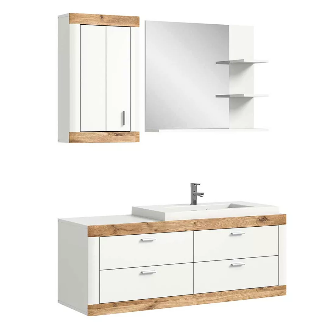 Badmöbel mit Waschbecken in modernem Design 133 cm breit (dreiteilig) günstig online kaufen