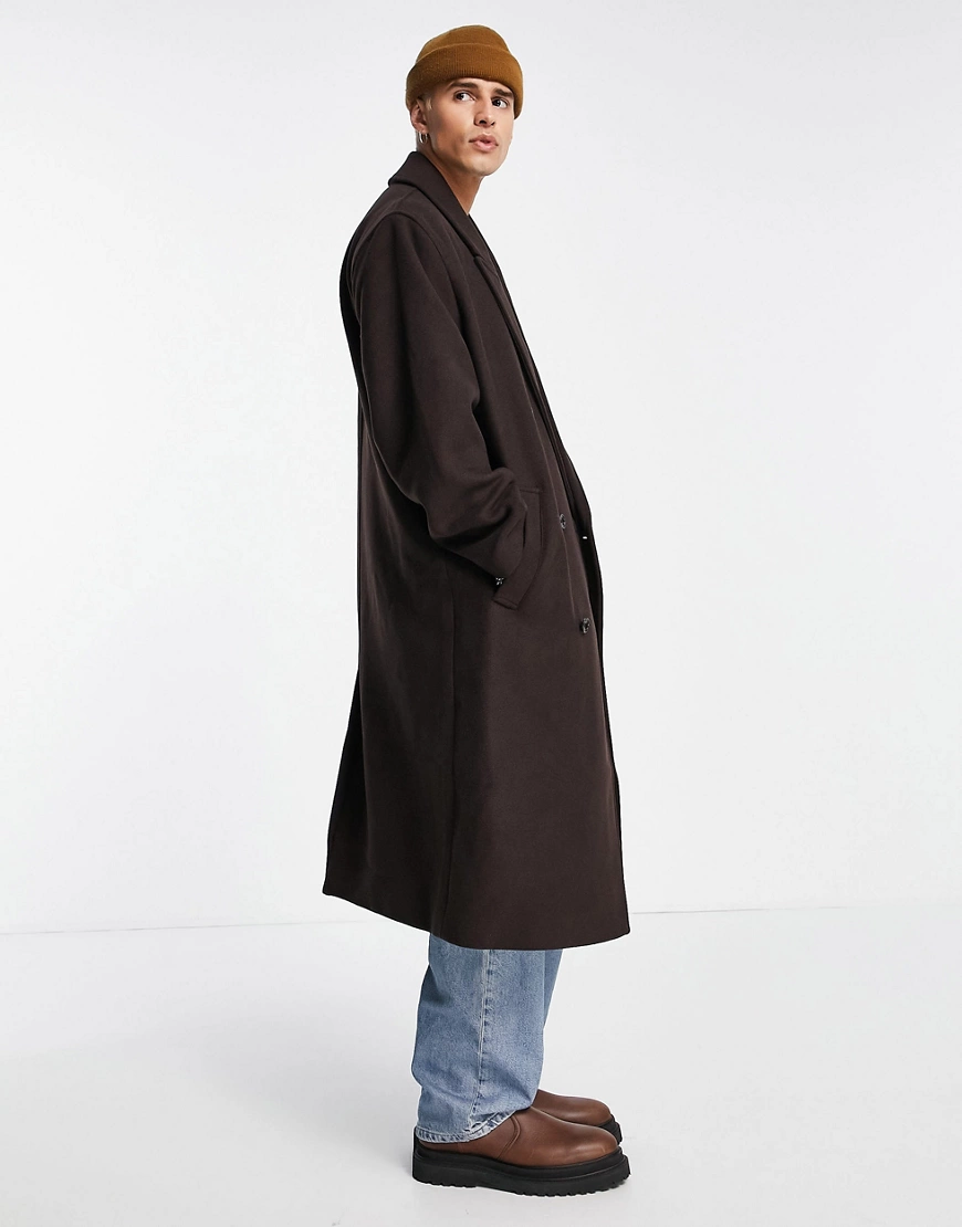 ASOS DESIGN – Langer Oversize-Mantel aus Wollmischung in Braun günstig online kaufen