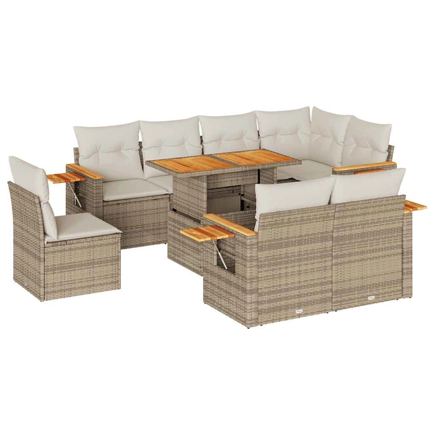 vidaXL 9-Tlg Garten-Sofagarnitur mit Kissen Beige Poly Rattan Akazie 332761 günstig online kaufen