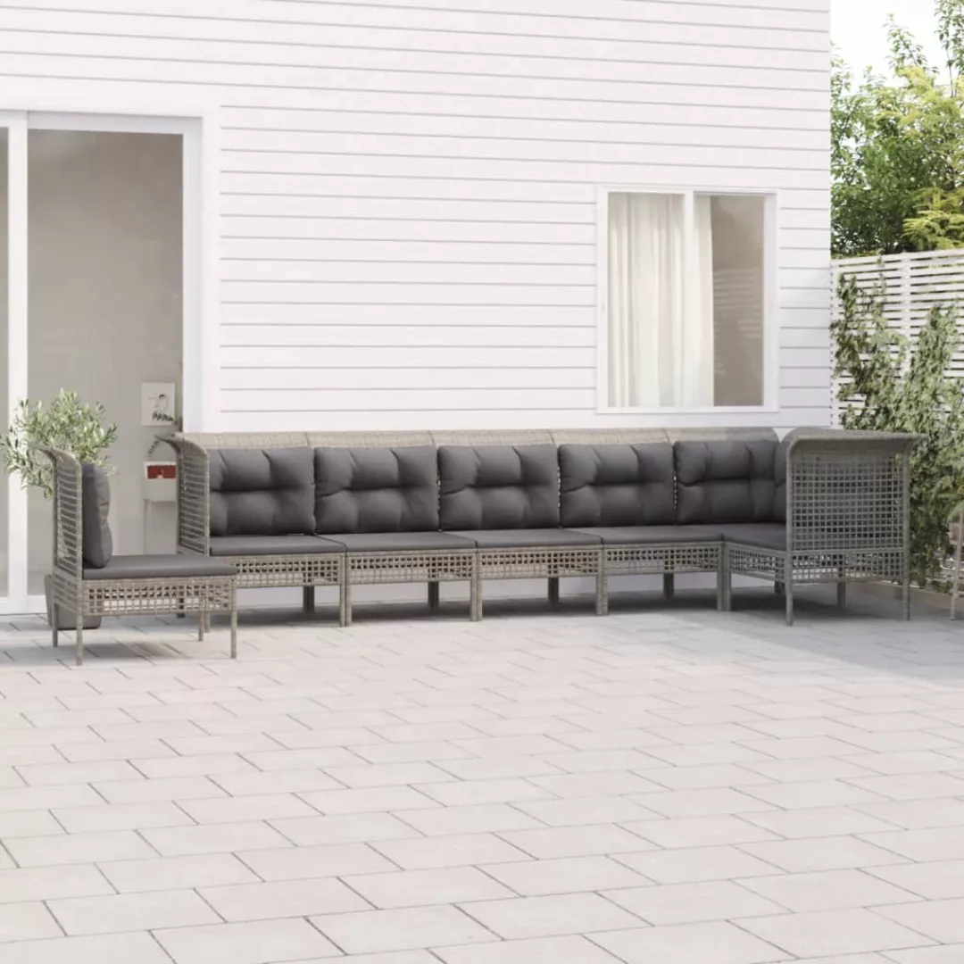 Vidaxl 7-tlg. Garten-lounge-set Mit Kissen Grau Poly Rattan günstig online kaufen