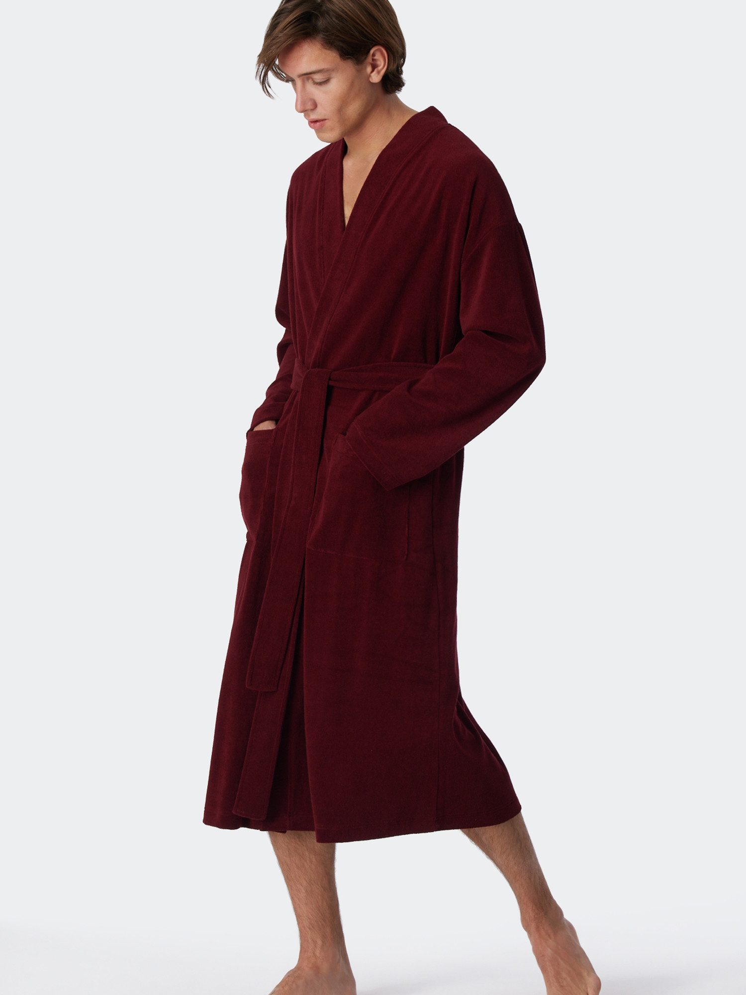 Schiesser Herrenbademantel "Feather Terry", Bindegürtel, Seitentaschen günstig online kaufen