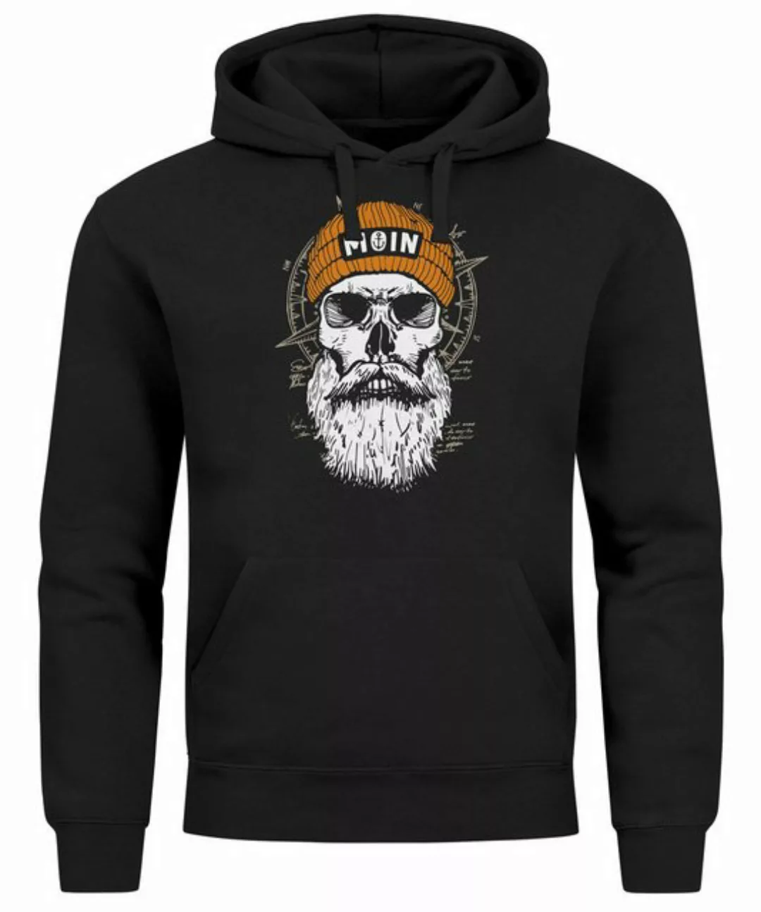 Neverless Hoodie Hoodie Herren Moin Skull Windrose Kompass Totenkopf Frontp günstig online kaufen