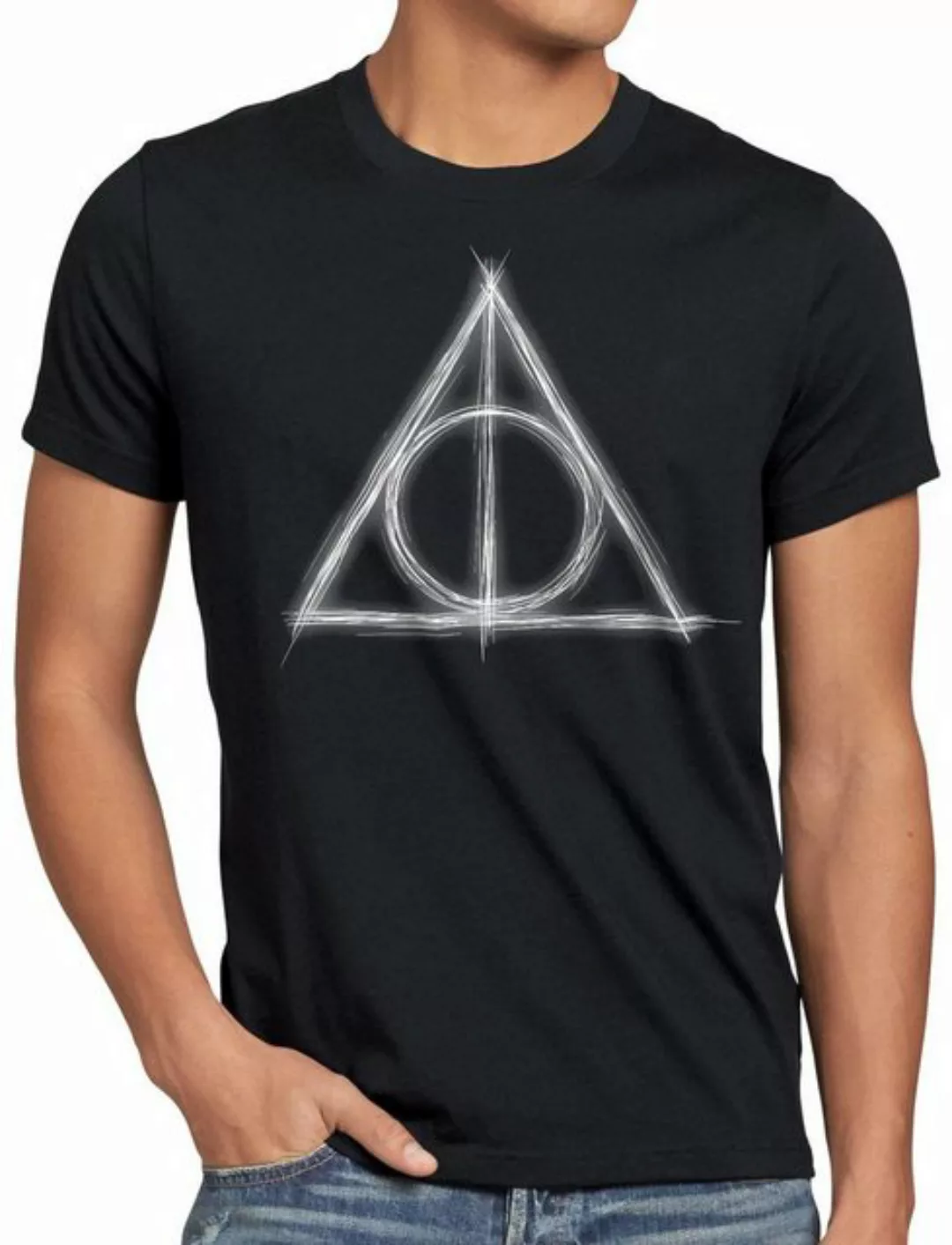style3 Print-Shirt Herren T-Shirt Heiligtümer Magie Besen Deathly Hollows günstig online kaufen
