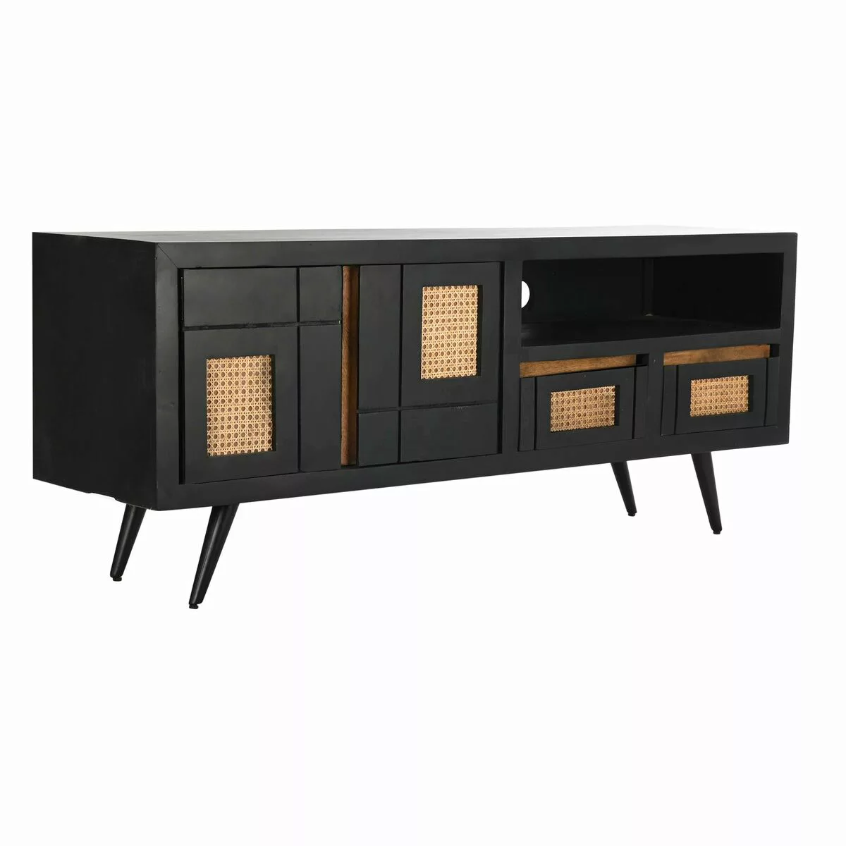 Tv-möbel Dkd Home Decor Schwarz Rattan Mango-holz (145,5 X 40,5 X 60 Cm) günstig online kaufen