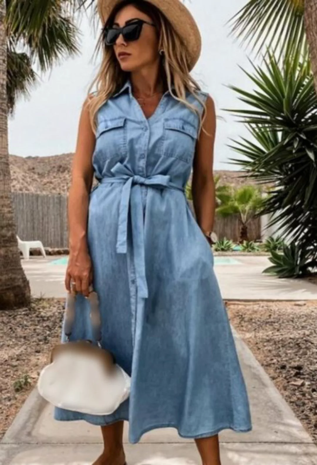 SEGUEN Jeanskleid Ärmelloser Jeansrock mit Reversknopf (Stylisches Kleid mi günstig online kaufen