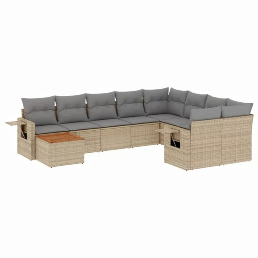 vidaXL Sofaelement 10-tlg. Garten-Sofagarnitur mit Kissen Beige Poly Rattan günstig online kaufen