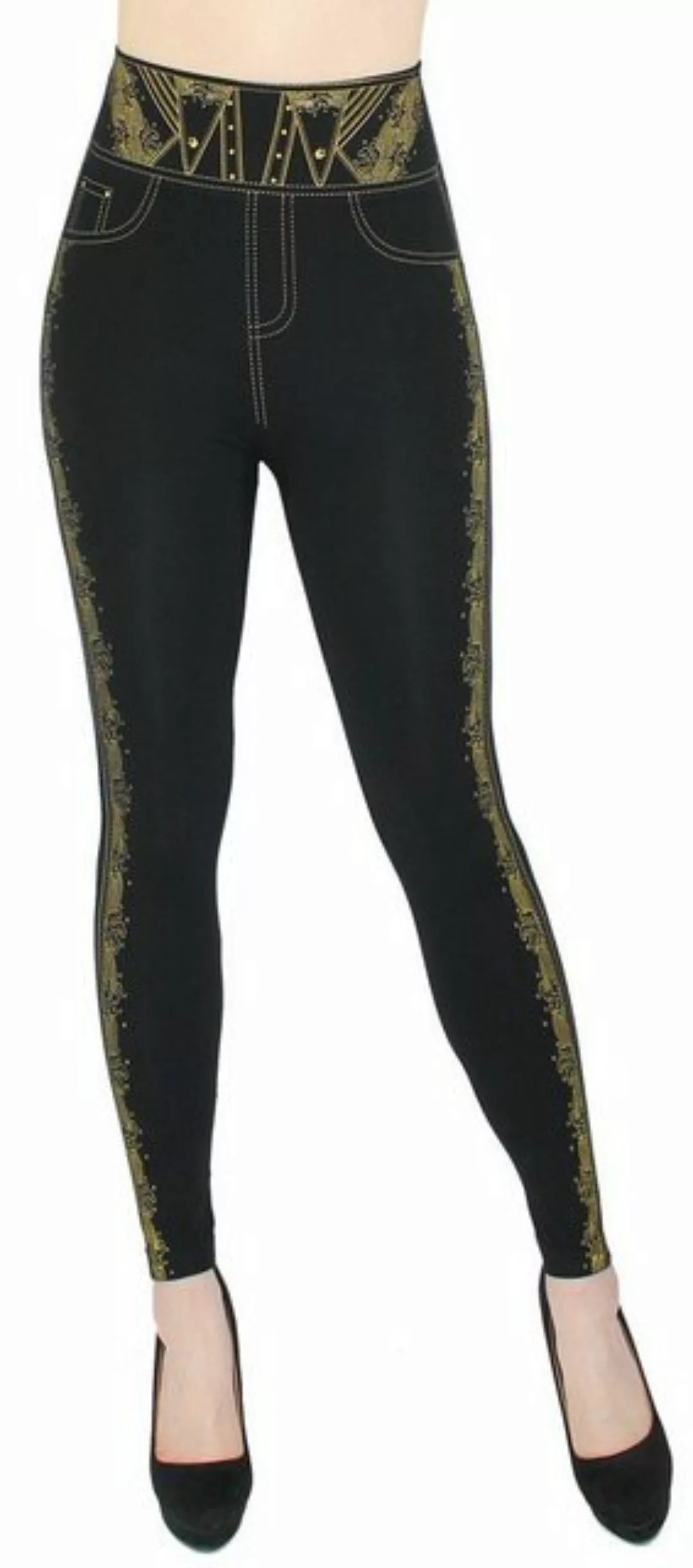 dy_mode Highwaist Leggings Damen Leggings Schwarz mit Goldfarben Glanz Must günstig online kaufen