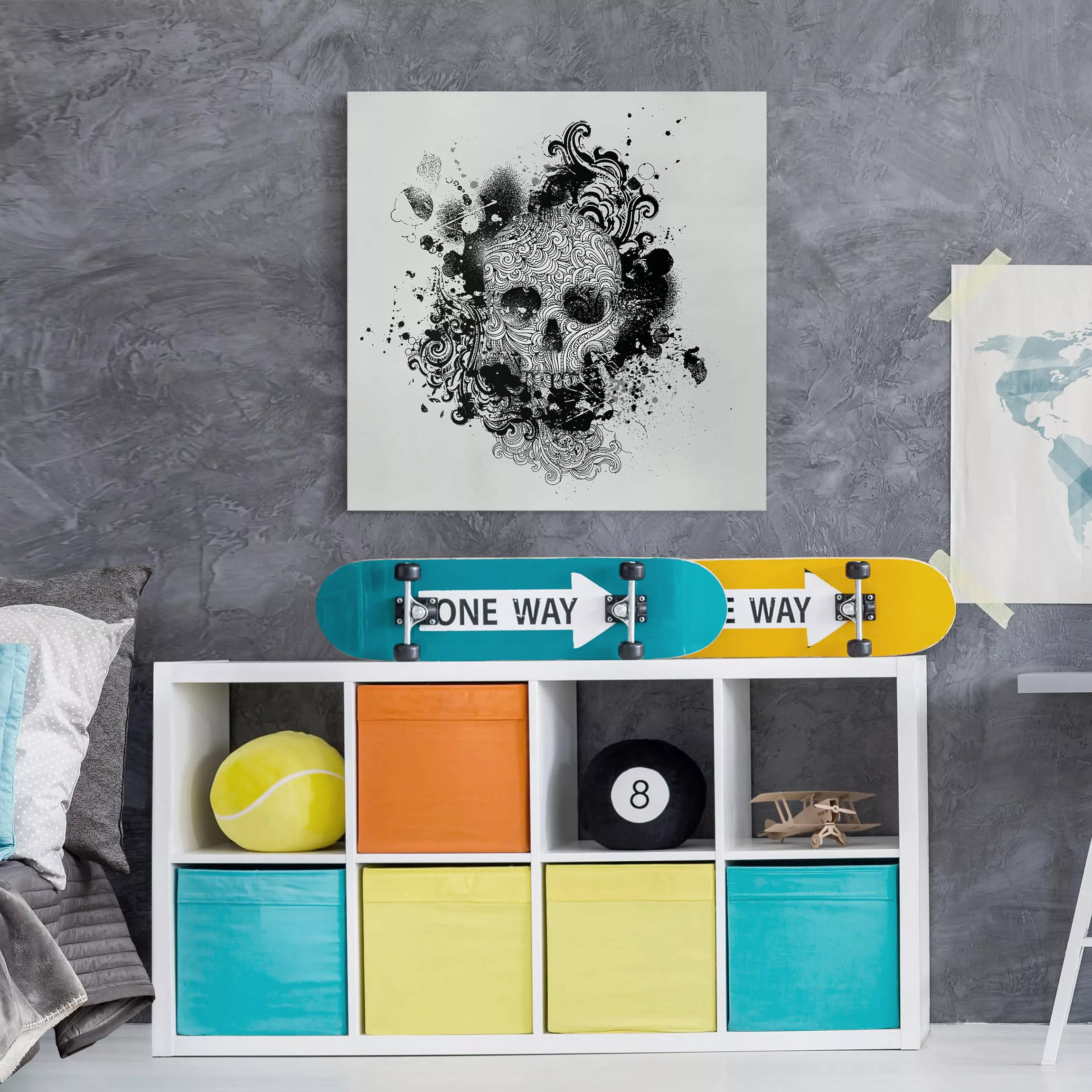 Leinwandbild Kunstdruck - Quadrat Skull günstig online kaufen