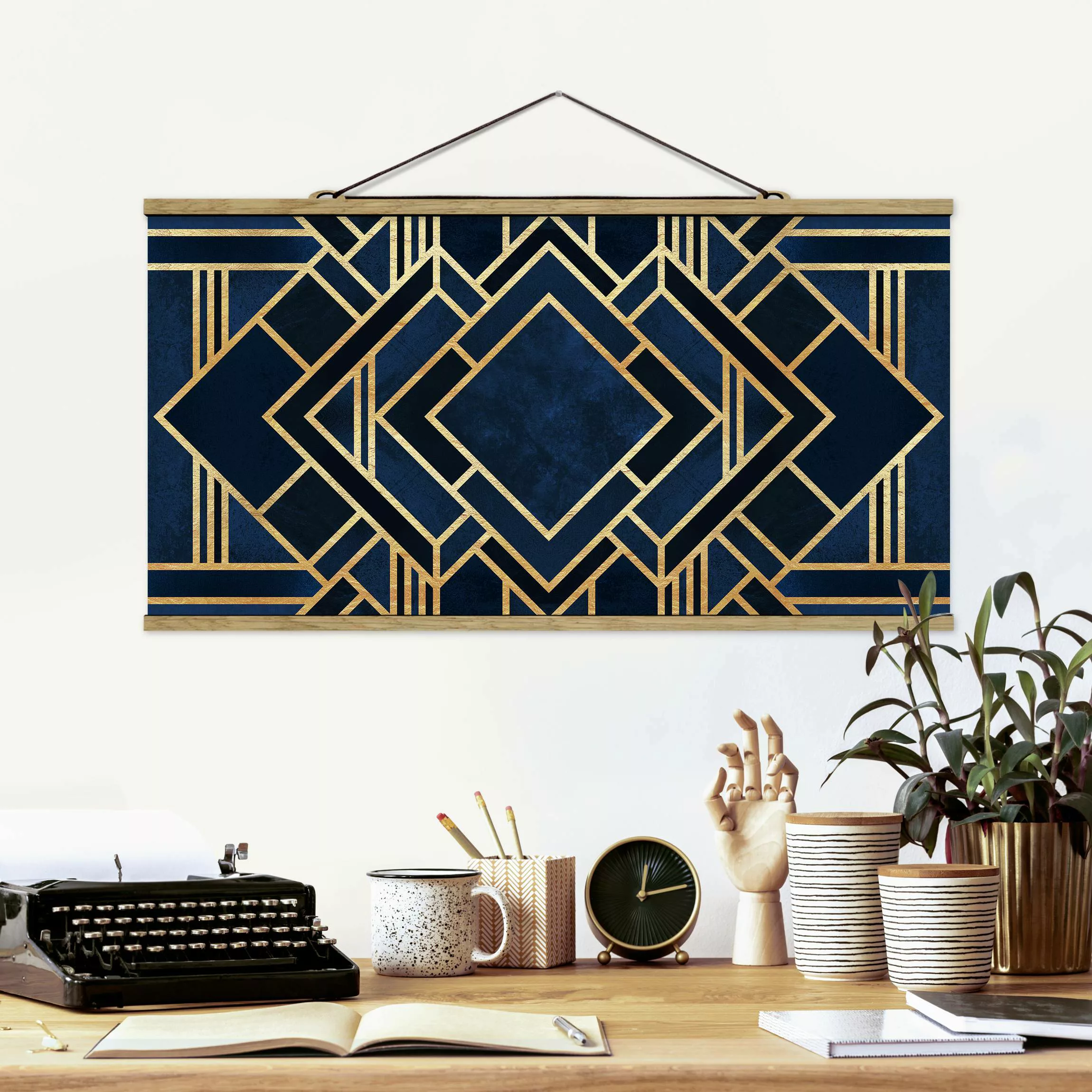 Stoffbild Abstrakt mit Posterleisten - Querformat Art Deco Gold günstig online kaufen