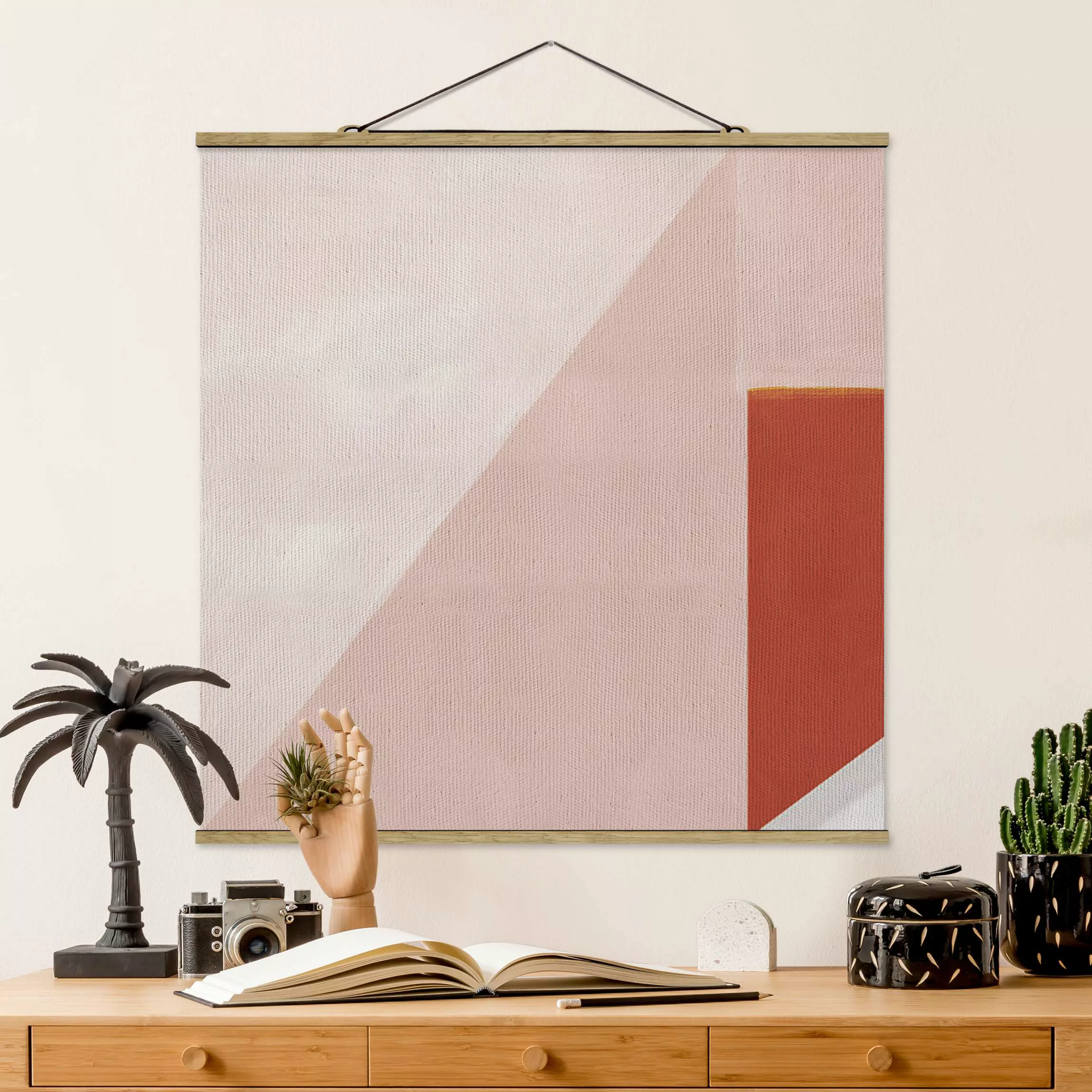 Stoffbild mit Posterleisten Rosa Geometrie günstig online kaufen