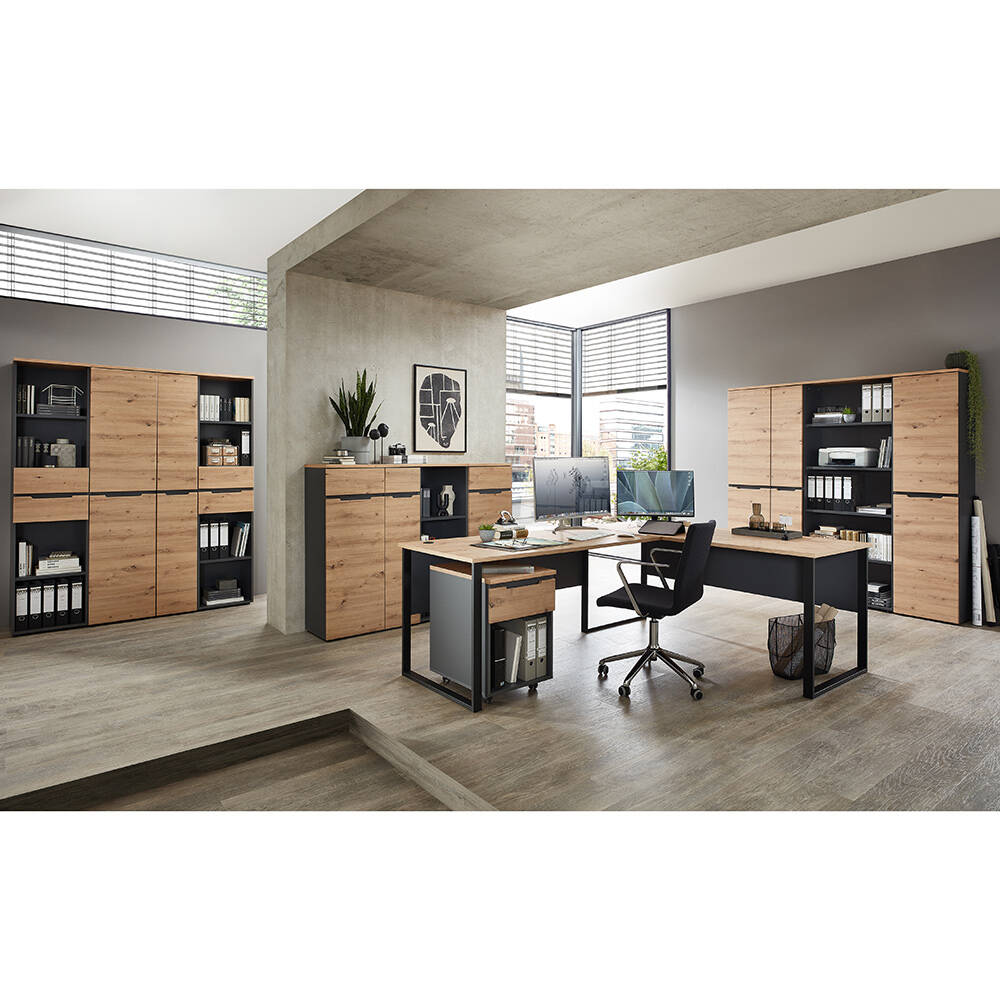Büromöbel Set 11-teilig MANRESA-36 mit Winkelschreibtisch in graphit und Ei günstig online kaufen