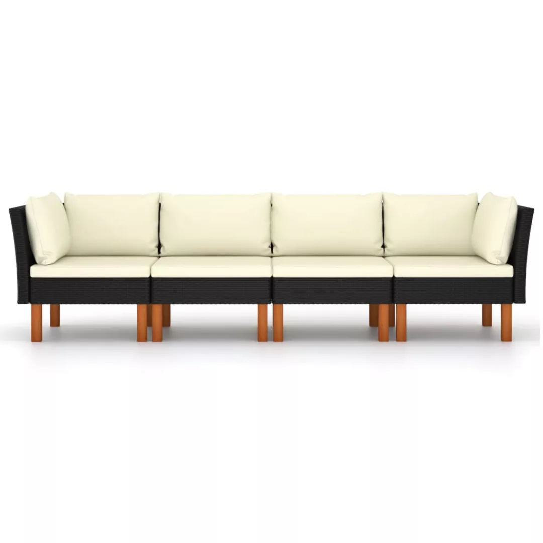 4-sitzer-gartensofa Mit Kissen Schwarz Poly Rattan günstig online kaufen