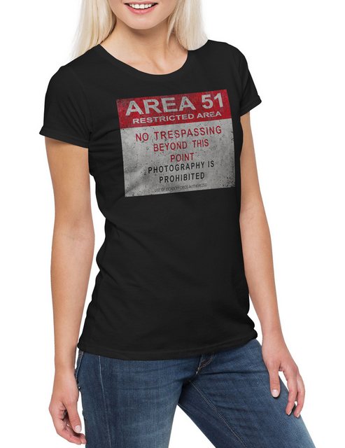 Urban Backwoods Print-Shirt Area 51 Vintage Logo Sign Damen T-Shirt Ufo Tr3 günstig online kaufen