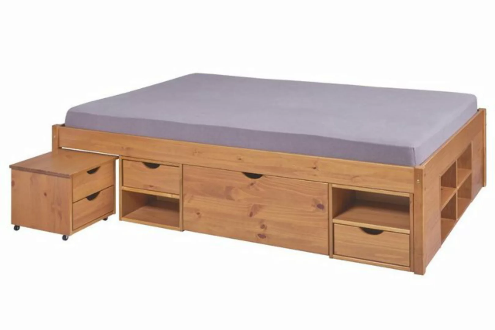 Inter Link Funktionsbett Till 180x200 braun, aus massivem Holz, mit Rollros günstig online kaufen