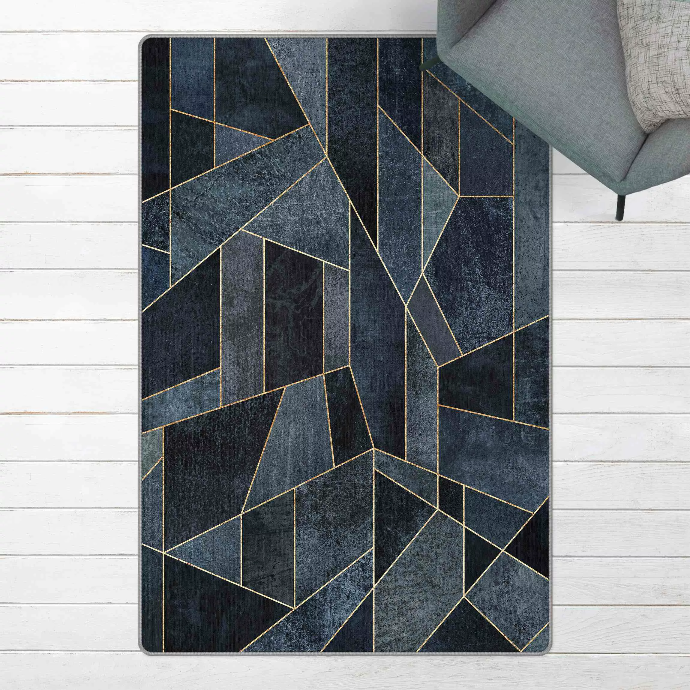 Teppich Blaue Geometrie Aquarell günstig online kaufen