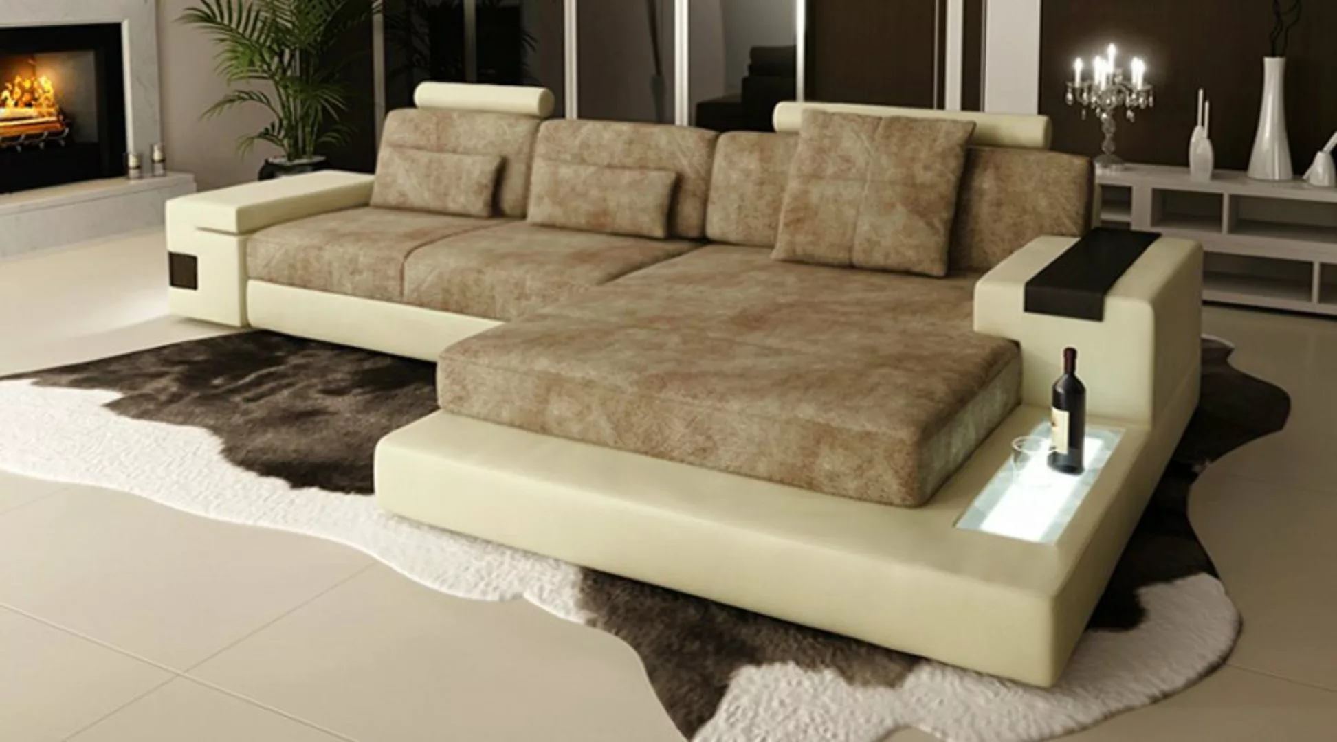 BULLHOFF Ecksofa Wohnlandschaft Ecksofa Leder/Stoff Designsofa L-Form Eckco günstig online kaufen