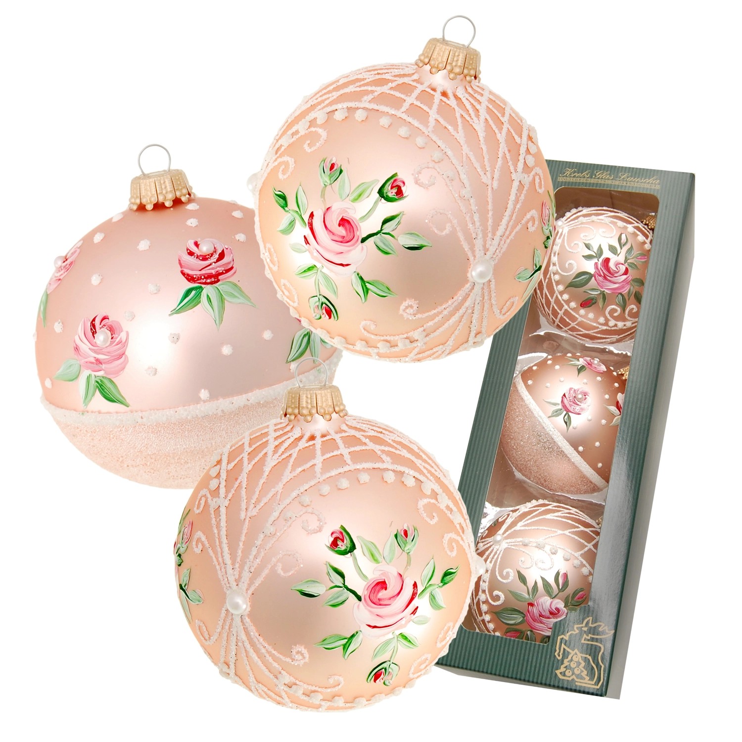 Krebs Glas Lauscha Weihnachtskugeln Rosen 3-tlg. 8cm günstig online kaufen