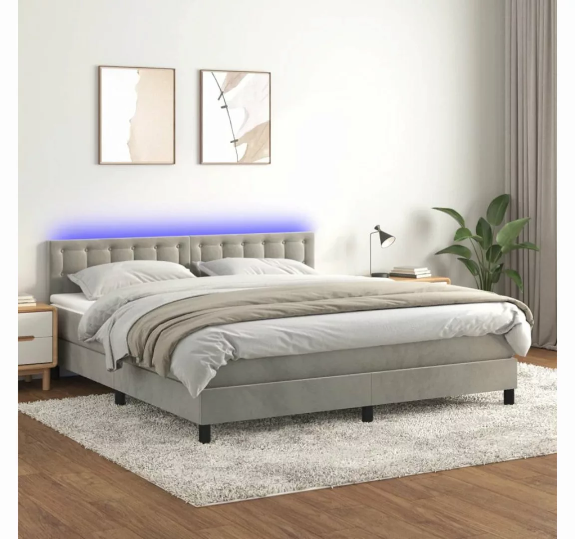 vidaXL Boxspringbett Boxspringbett mit Matratze LED Hellgrau 160x200 cm Sam günstig online kaufen