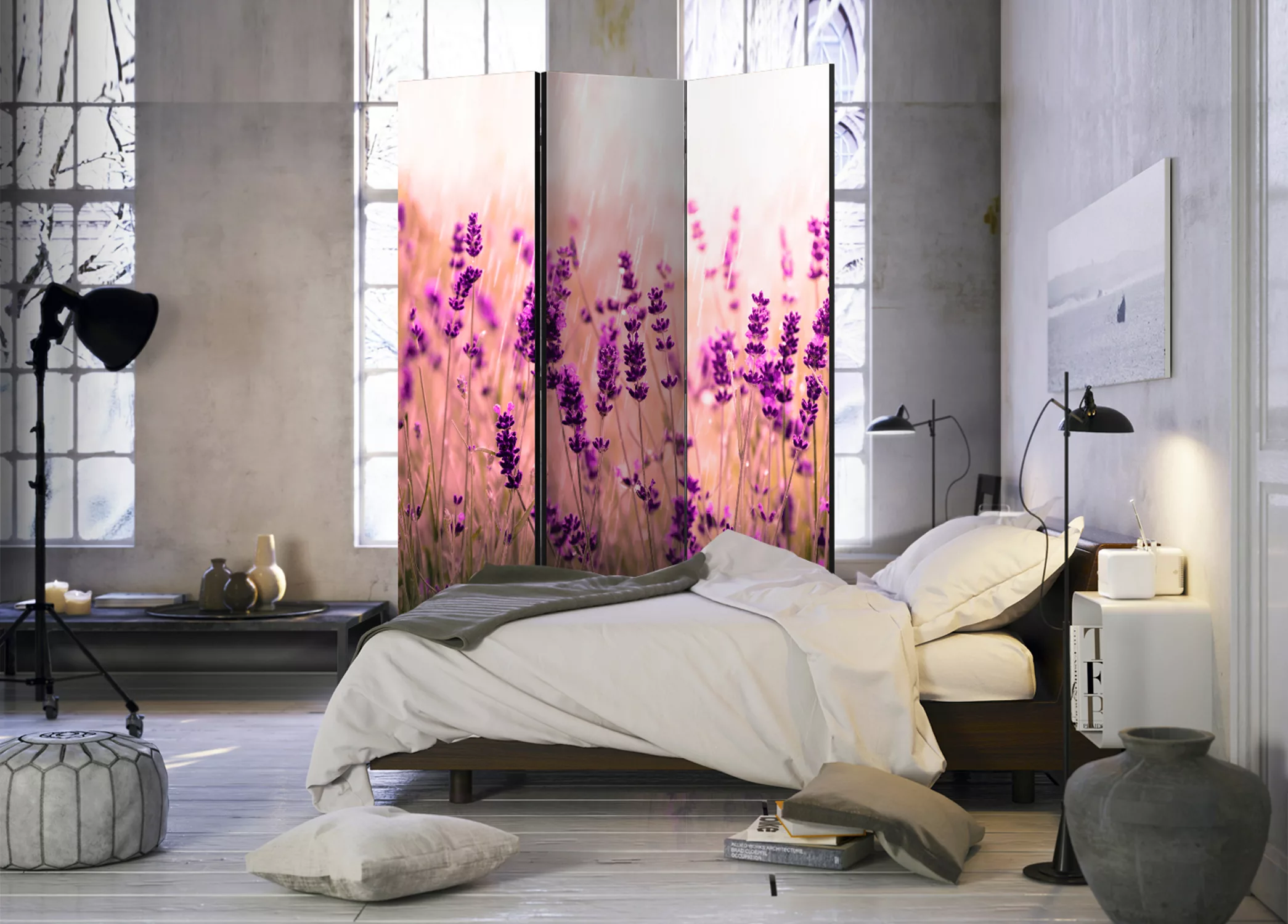3-teiliges Paravent - Lavender In The Rain [room Dividers] günstig online kaufen