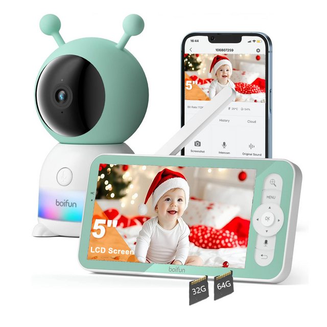 Boifun Babyphone Babyphone mit Kamera 2K & 4X Zoom 5" HD WLAN Video Babyfon günstig online kaufen