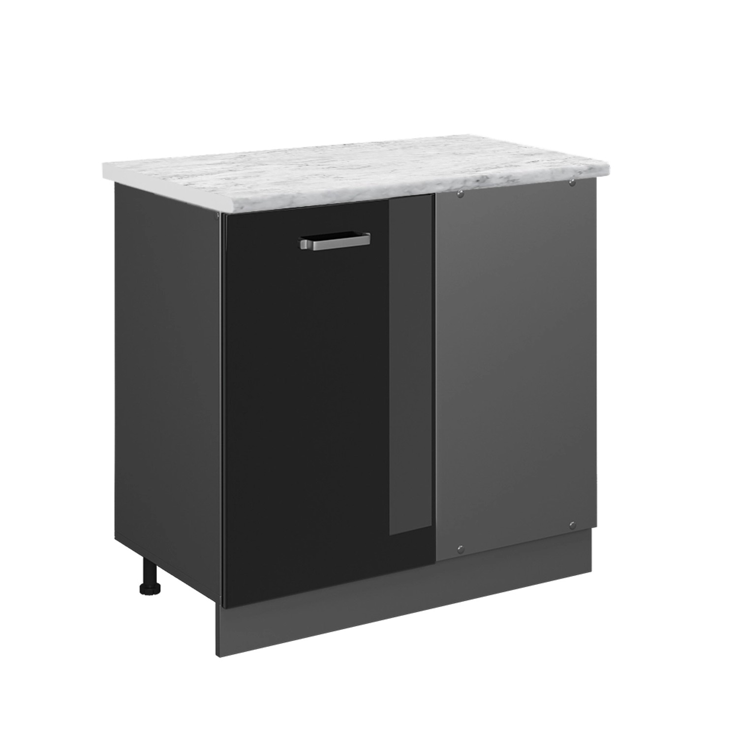 Vicco Eckunterschrank R-Line Schwarz Hochglanz/Anthrazit 86 cm AP Marmor günstig online kaufen