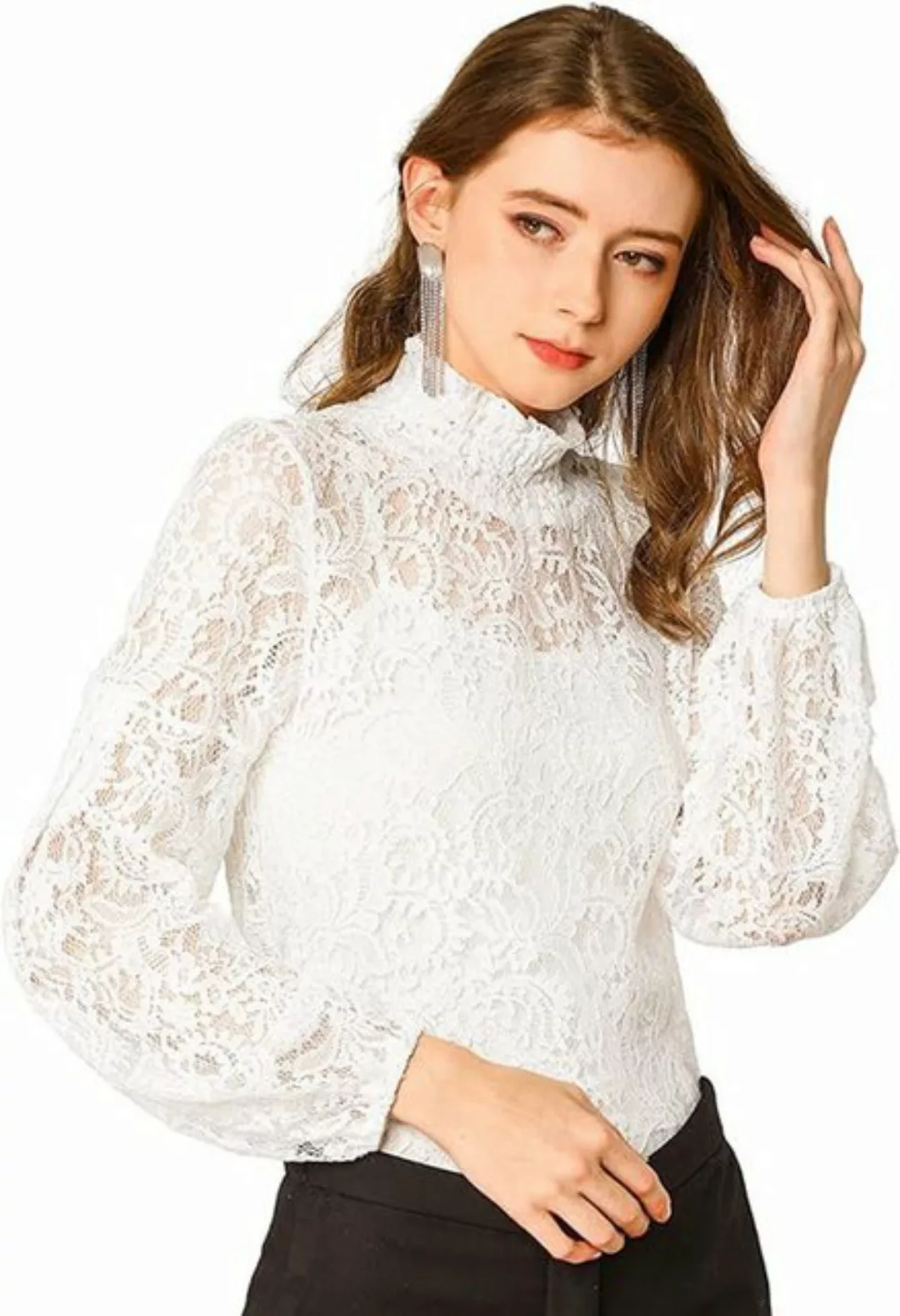 KIKI Spitzenshirt Lace Bottom Shirt Frauen High Neck Langarm t Inner Tops günstig online kaufen