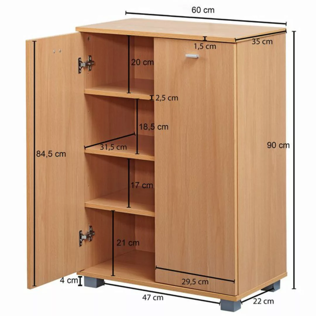 FINEBUY Schuhschrank SuVa2373_1 (Buche 60x90x35 cm, Schuhregal mit 2 Türen günstig online kaufen