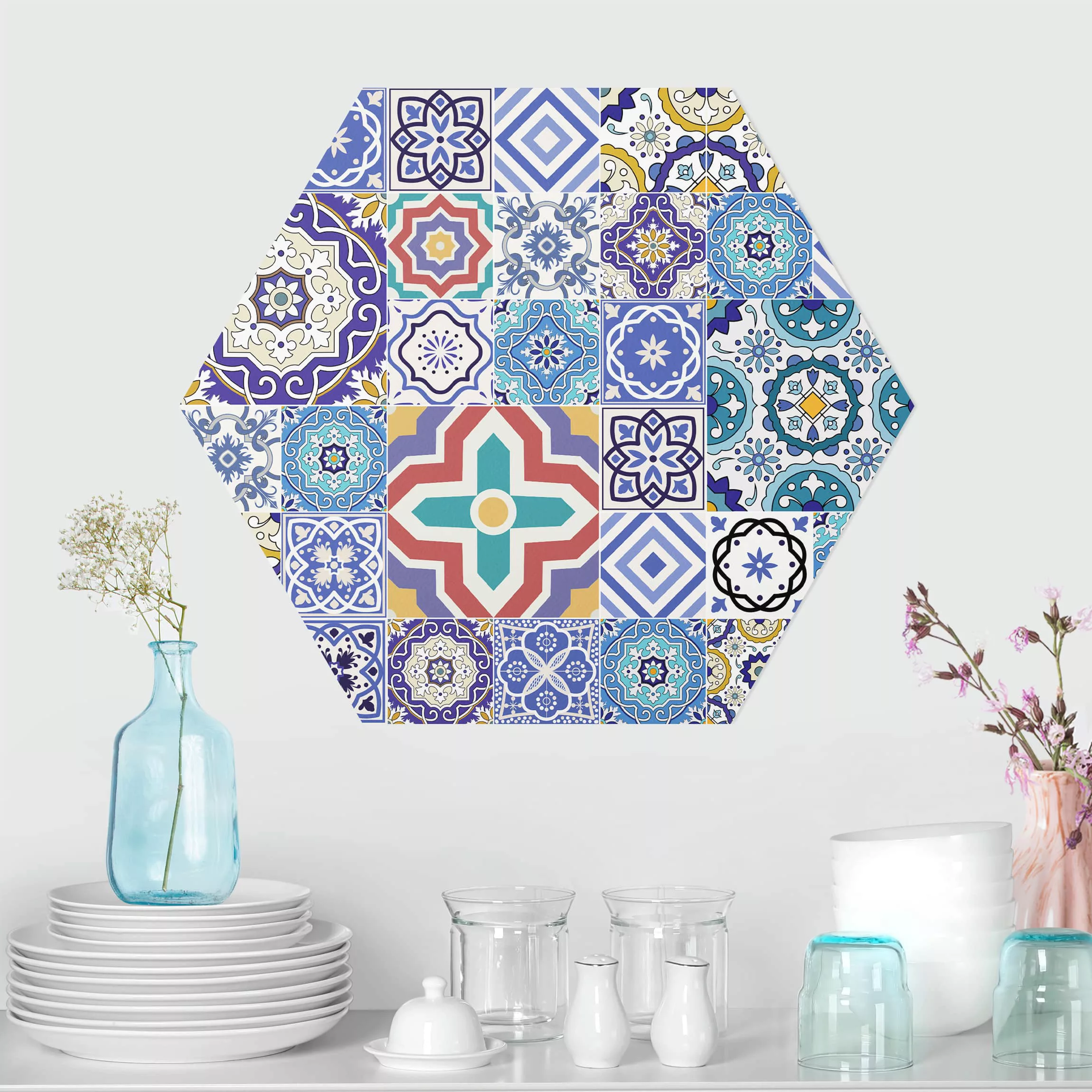Hexagon-Alu-Dibond Bild Muster & Textur Fliesenspiegel - Aufwändige Portugi günstig online kaufen