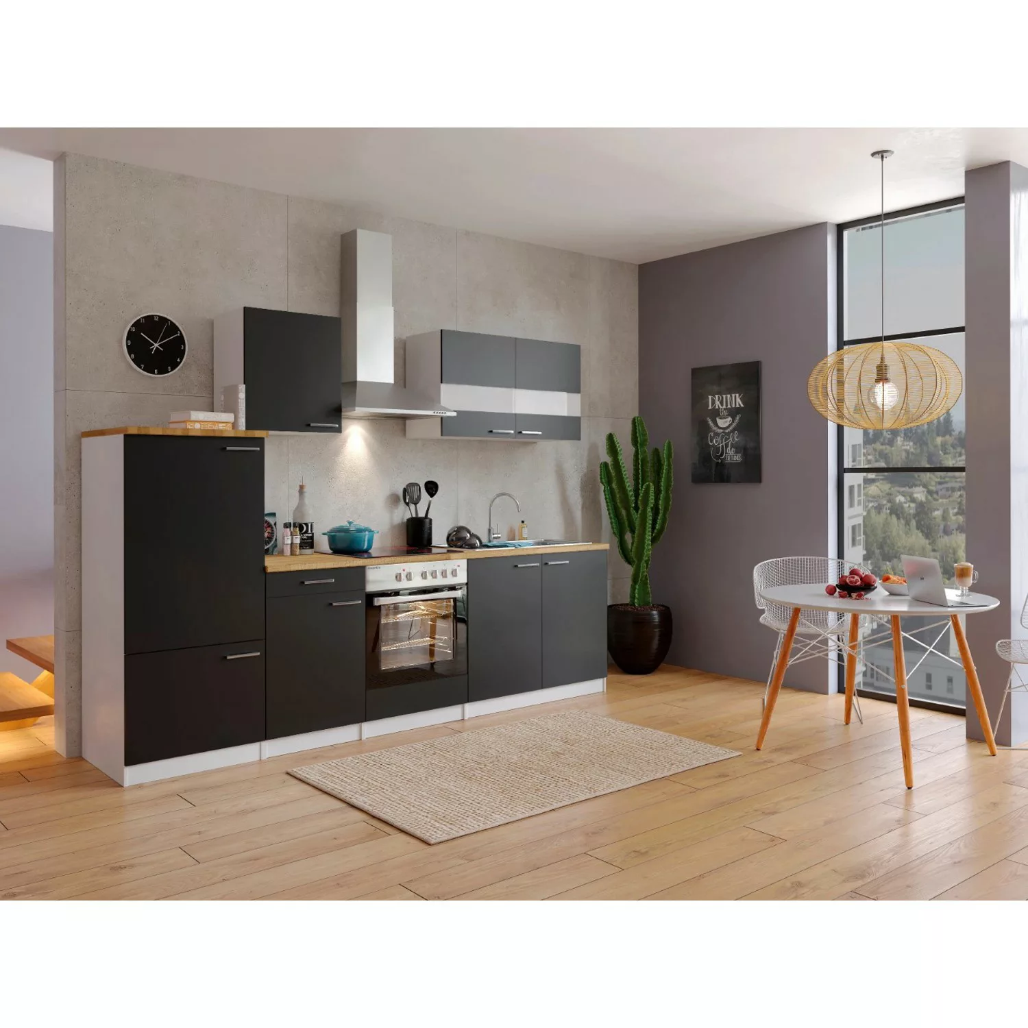Respekta Küchenzeile KB270WSC 270 cm Schwarz-Weiß günstig online kaufen
