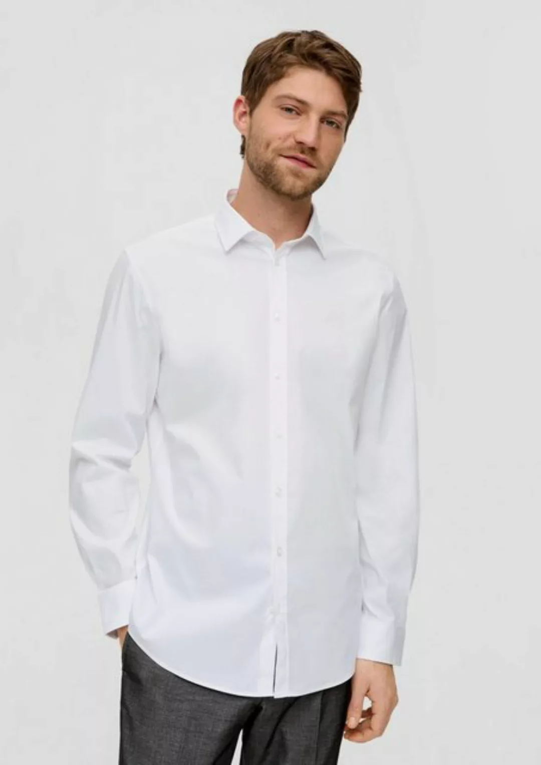 s.Oliver BLACK LABEL Langarmhemd Slim: Anzugshemd aus Baumwollmix Blende günstig online kaufen