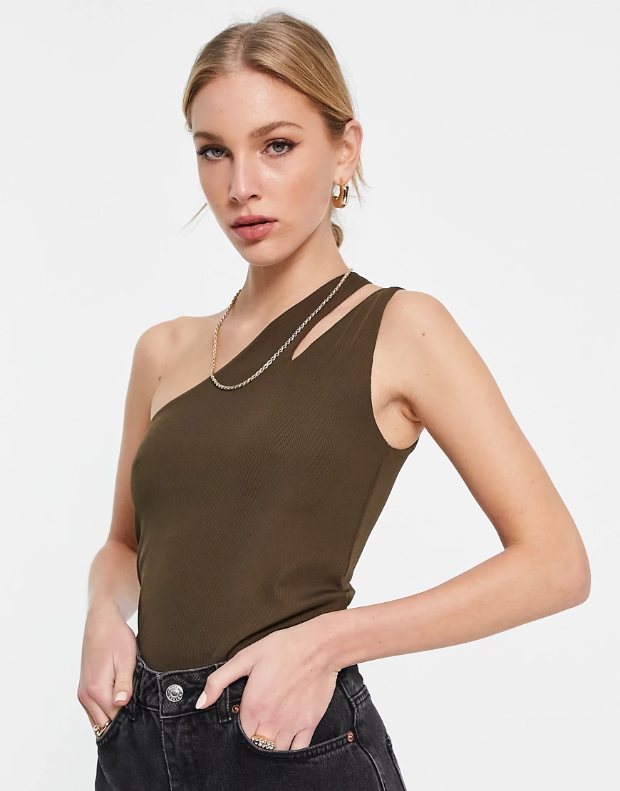 Envii – Flora – Trägertop in Mitternachtsbraun mit One-Shoulder-Träger-Schw günstig online kaufen