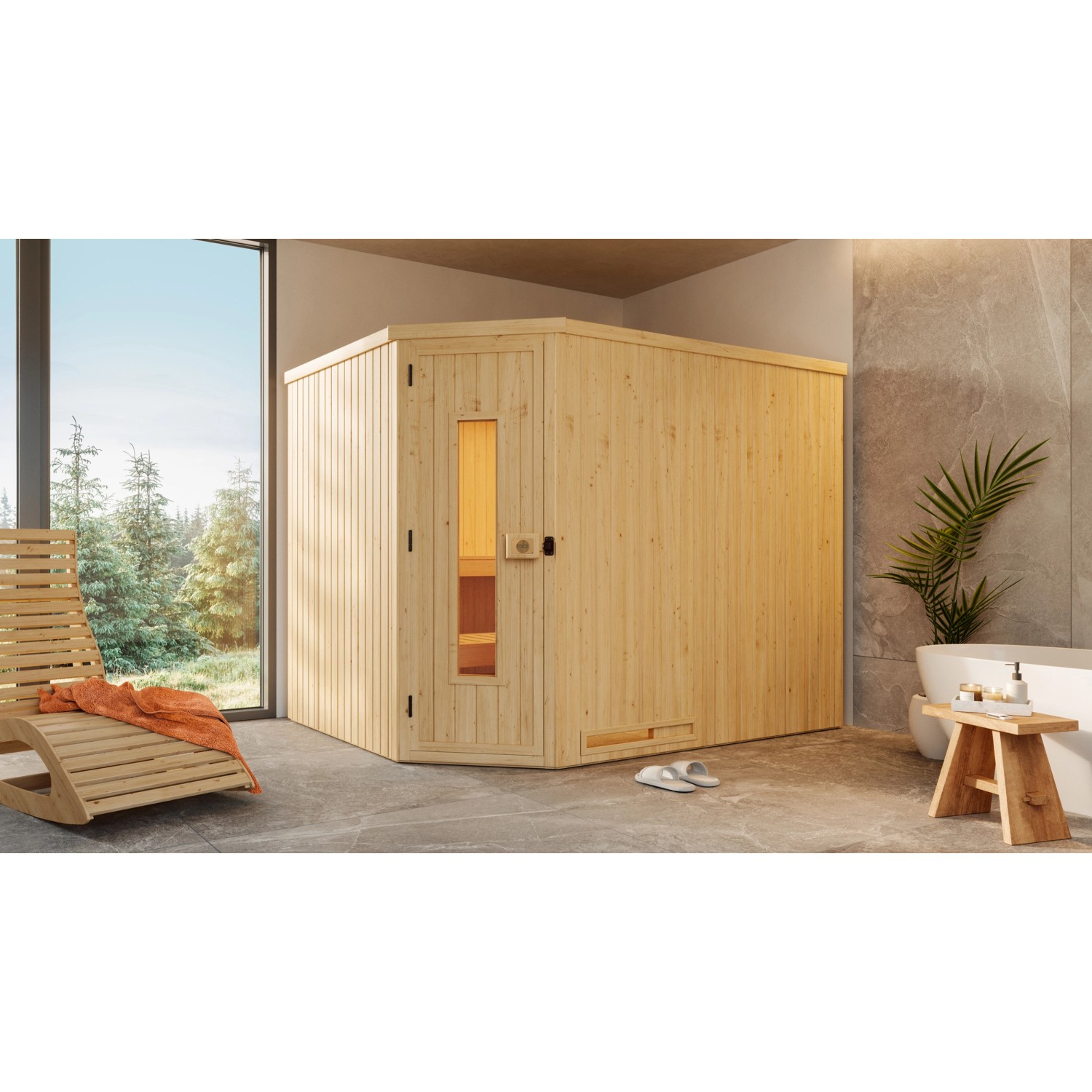 Weka Element-Ecksauna Varberg 4 Sparset 9 kW OS Holztür günstig online kaufen