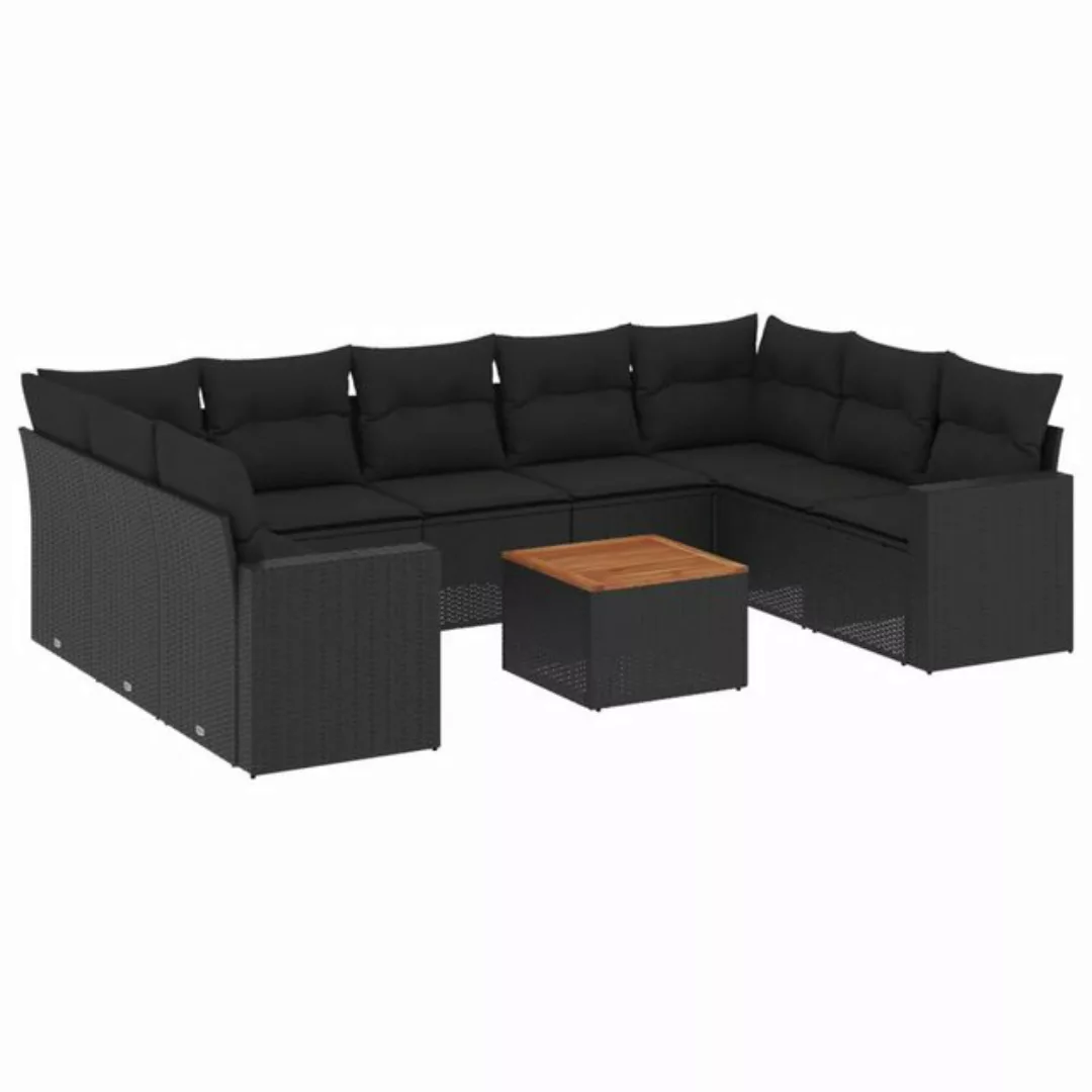 vidaXL Loungesofa 10-tlg. Garten-Sofagarnitur mit Kissen Schwarz Poly Ratta günstig online kaufen