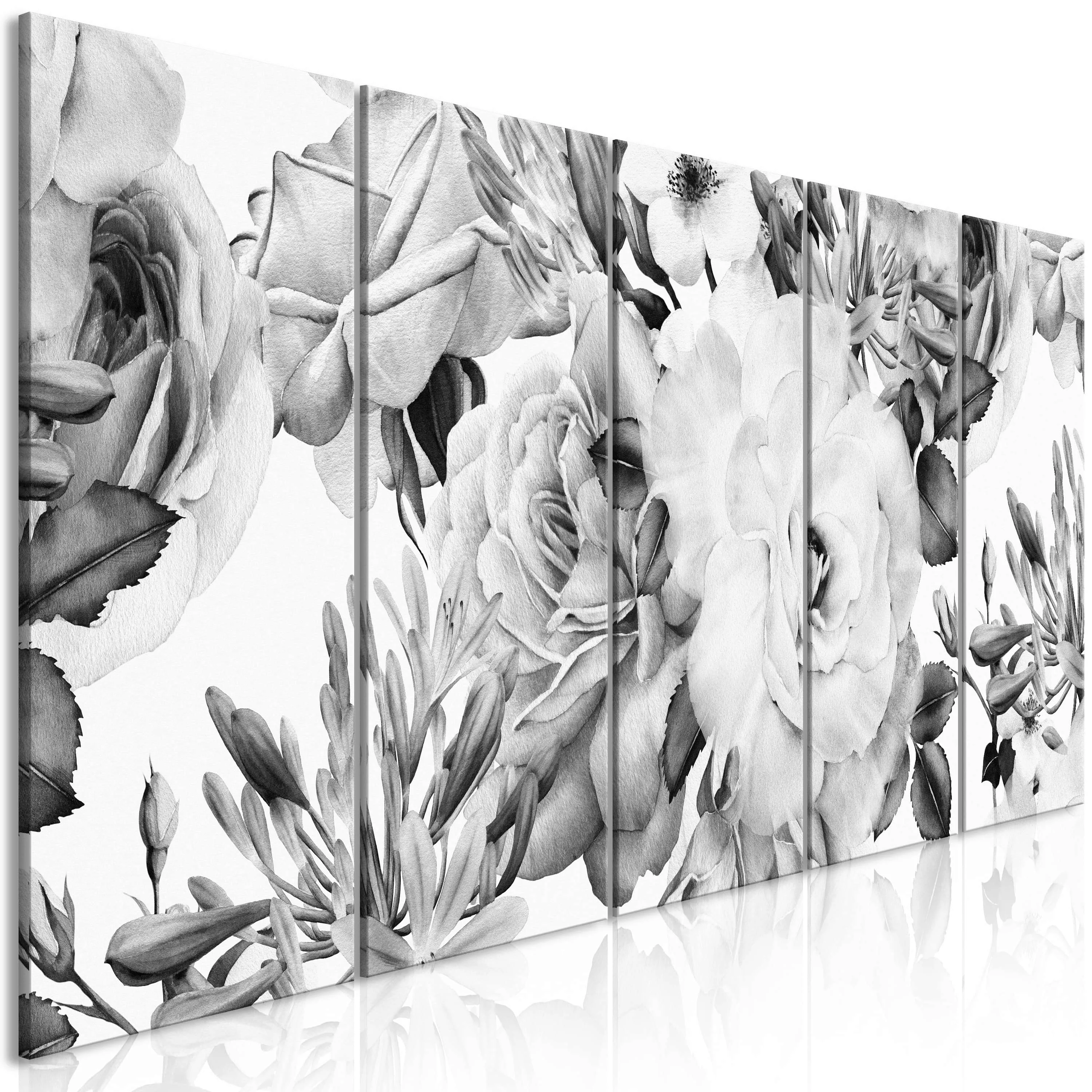 Wandbild - Rose Composition (5 Parts) Narrow Black and White günstig online kaufen