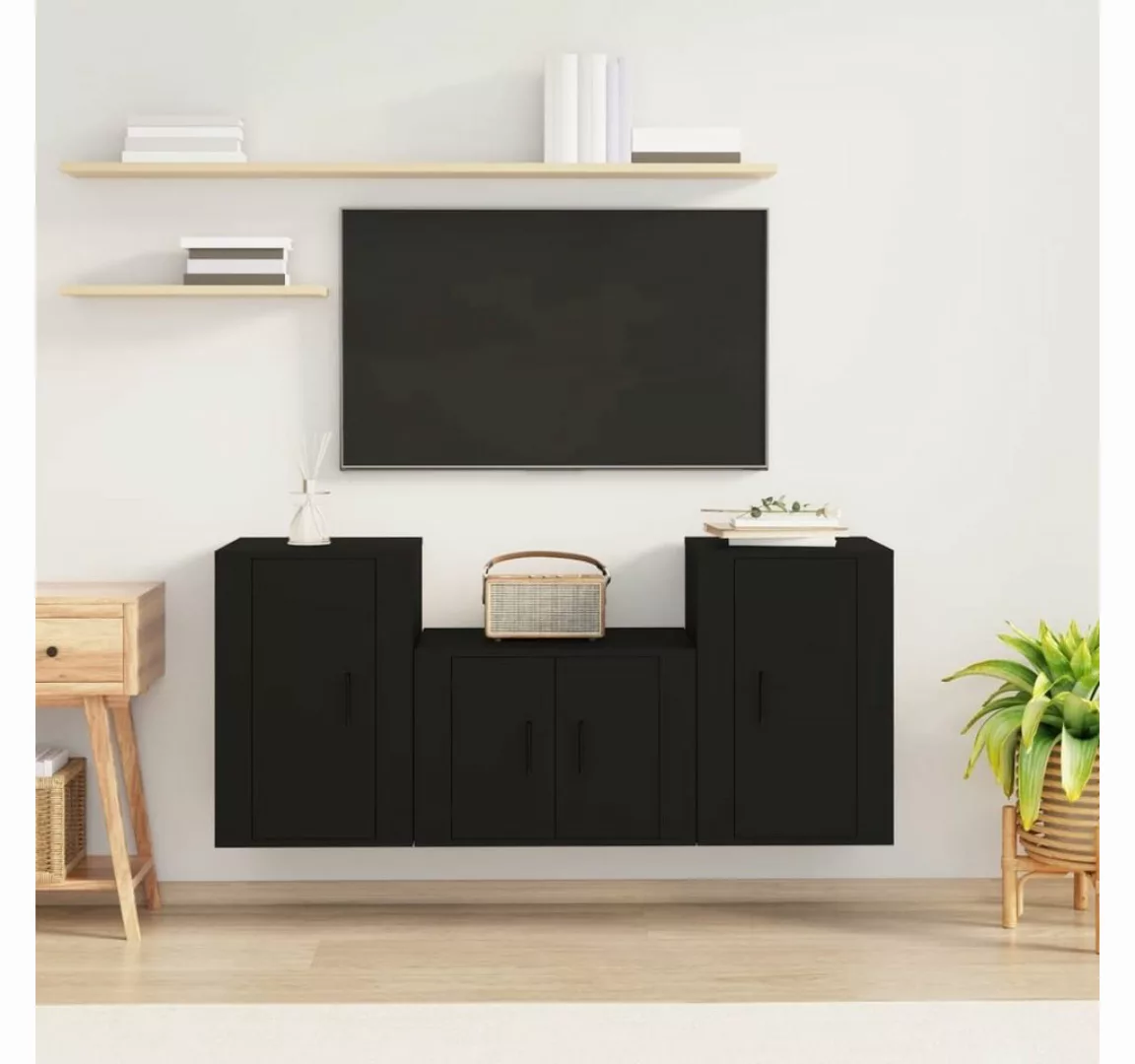 furnicato TV-Schrank 3-tlg. TV-Schrank-Set Schwarz Holzwerkstoff günstig online kaufen